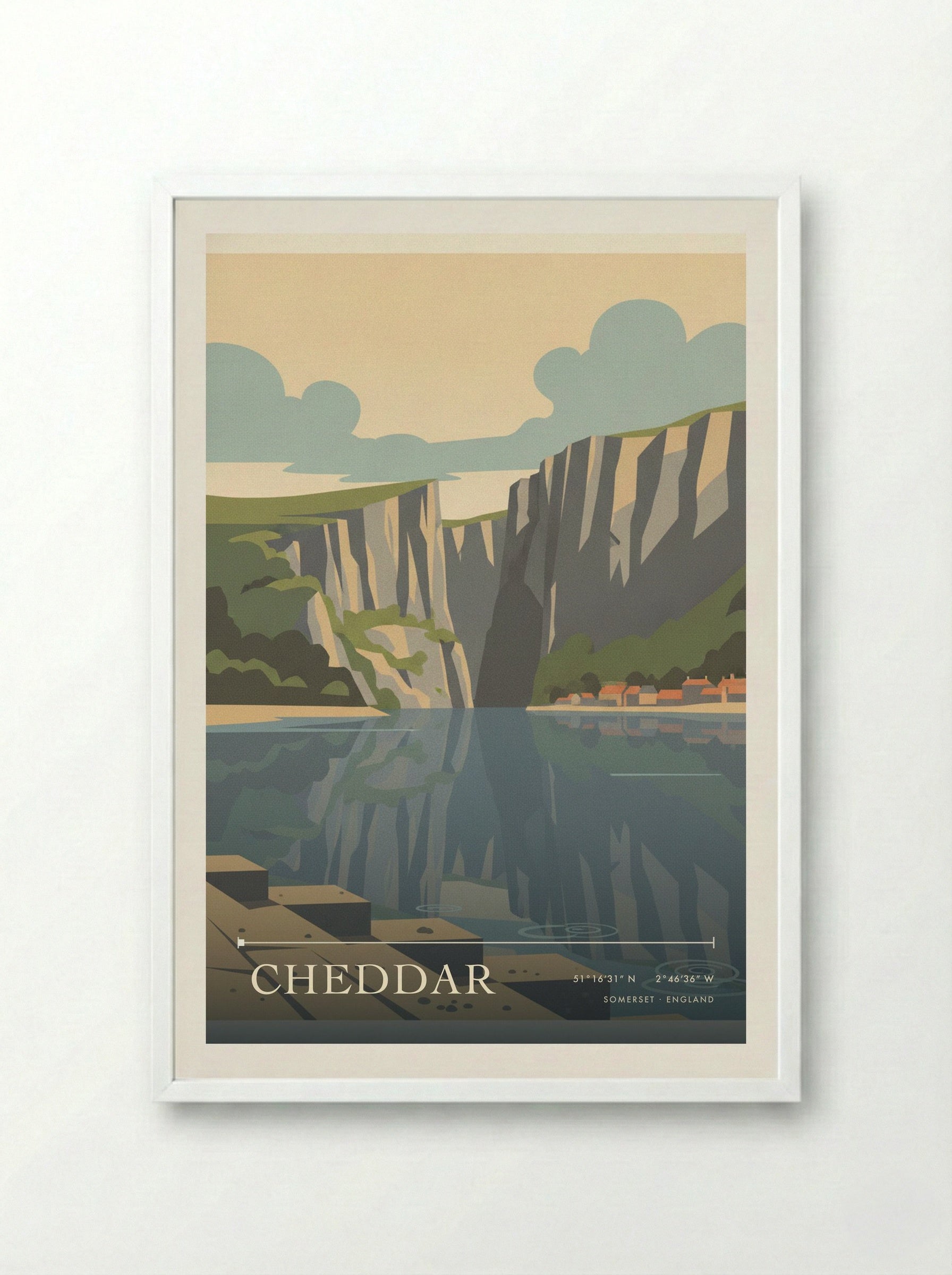 Cheddar Somerset England Travel Poster - Framed Print White