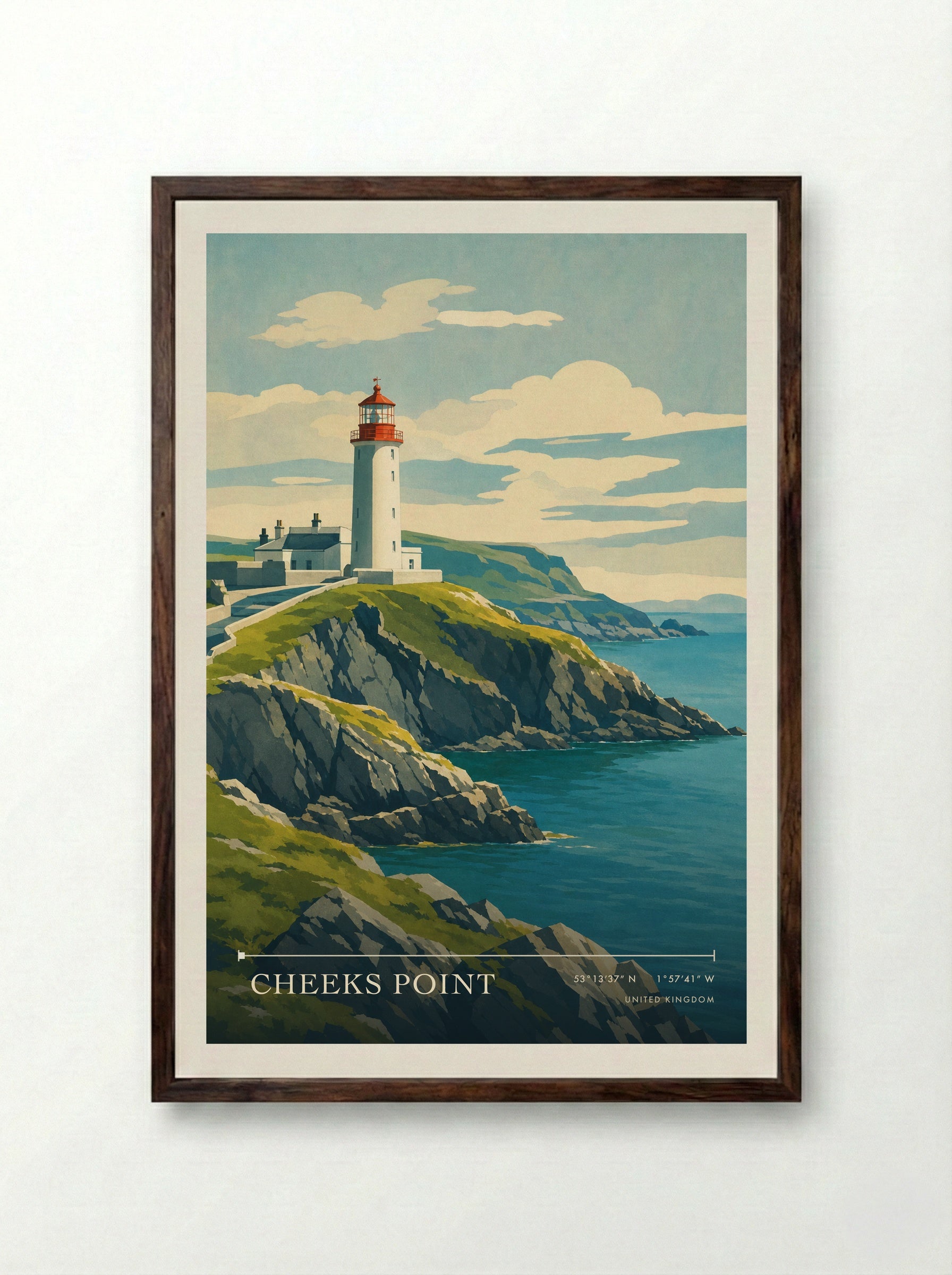 Cheeks Point United Kingdom Travel Poster - Framed Print Dark Wood