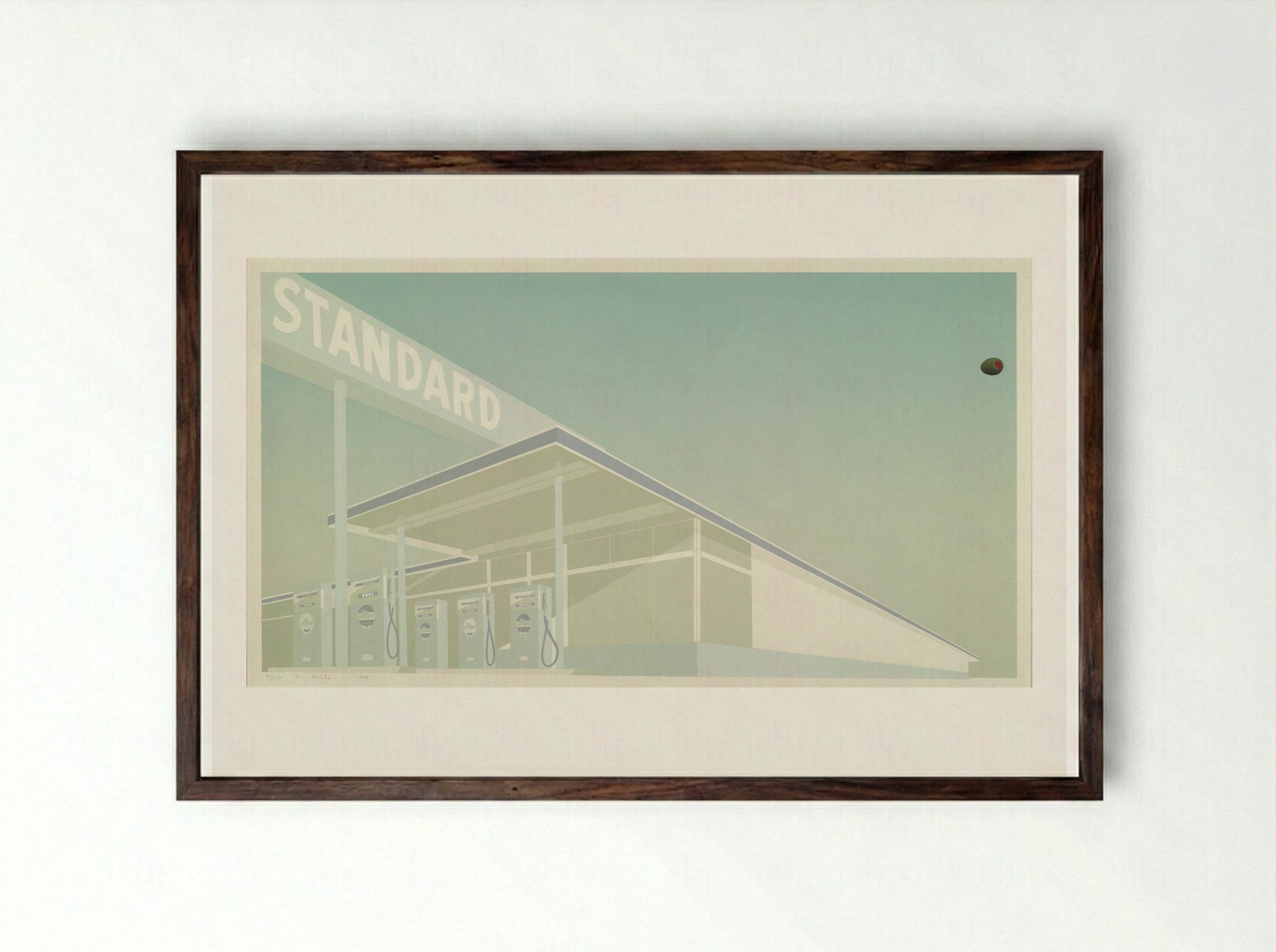 Cheese Mold Standard with Olive - Edward Ruscha - Framed Print Dark Wood