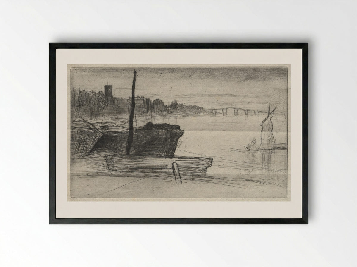 Chelsea Bridge and Church - James McNeill Whistler - Framed Print Black