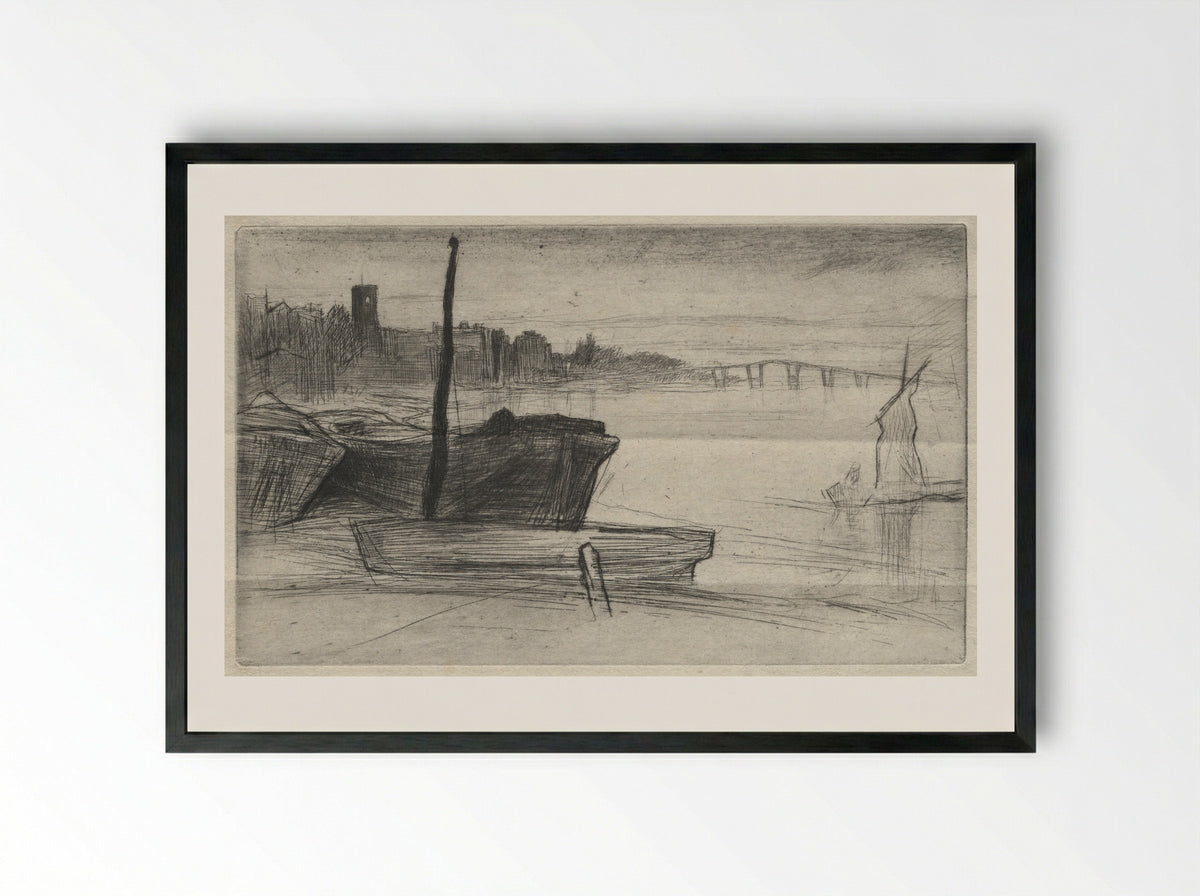 Chelsea Bridge and Church - James McNeill Whistler - Framed Print Black