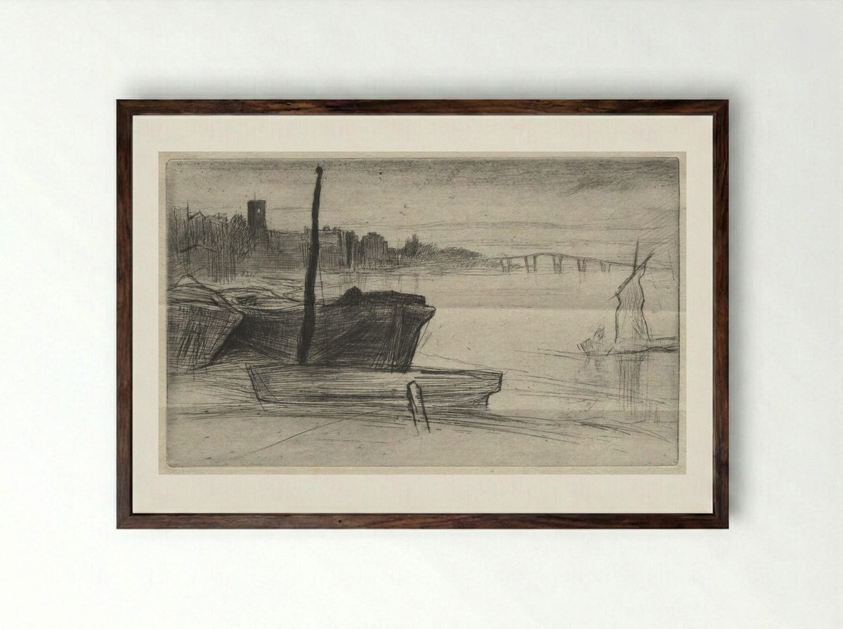 Chelsea Bridge and Church - James McNeill Whistler - Framed Print Dark Wood