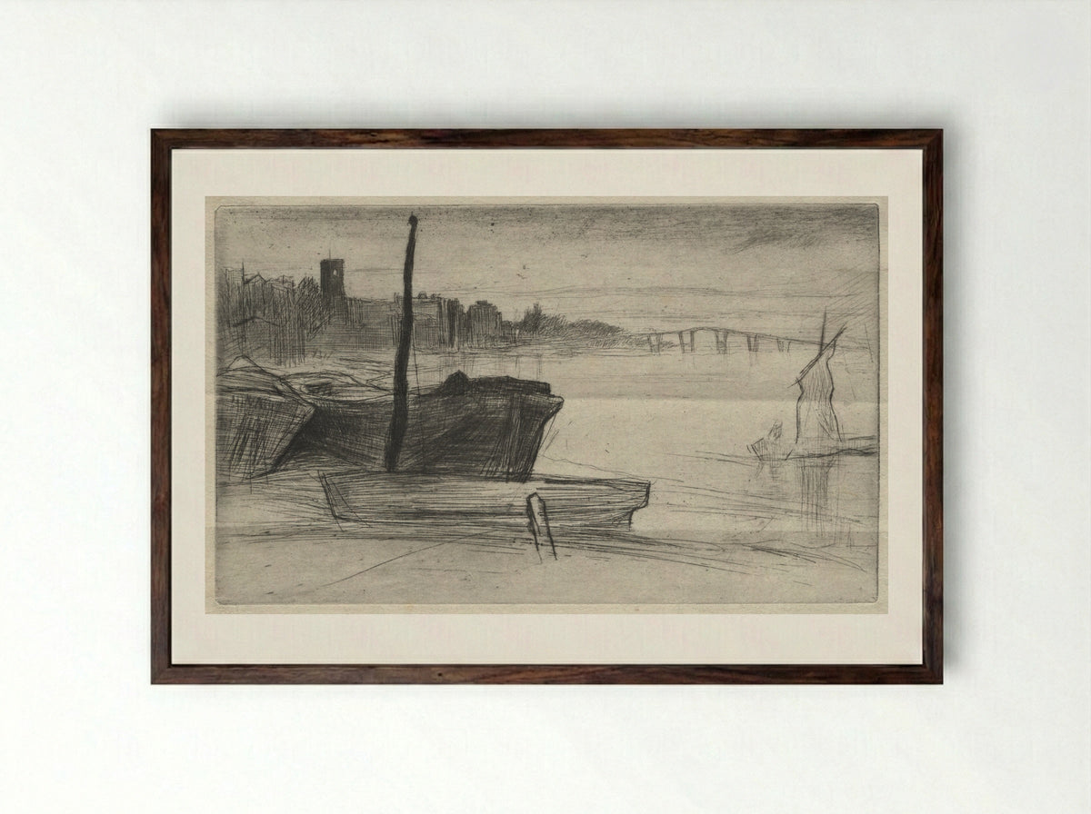 Chelsea Bridge and Church - James McNeill Whistler - Framed Print Dark Wood