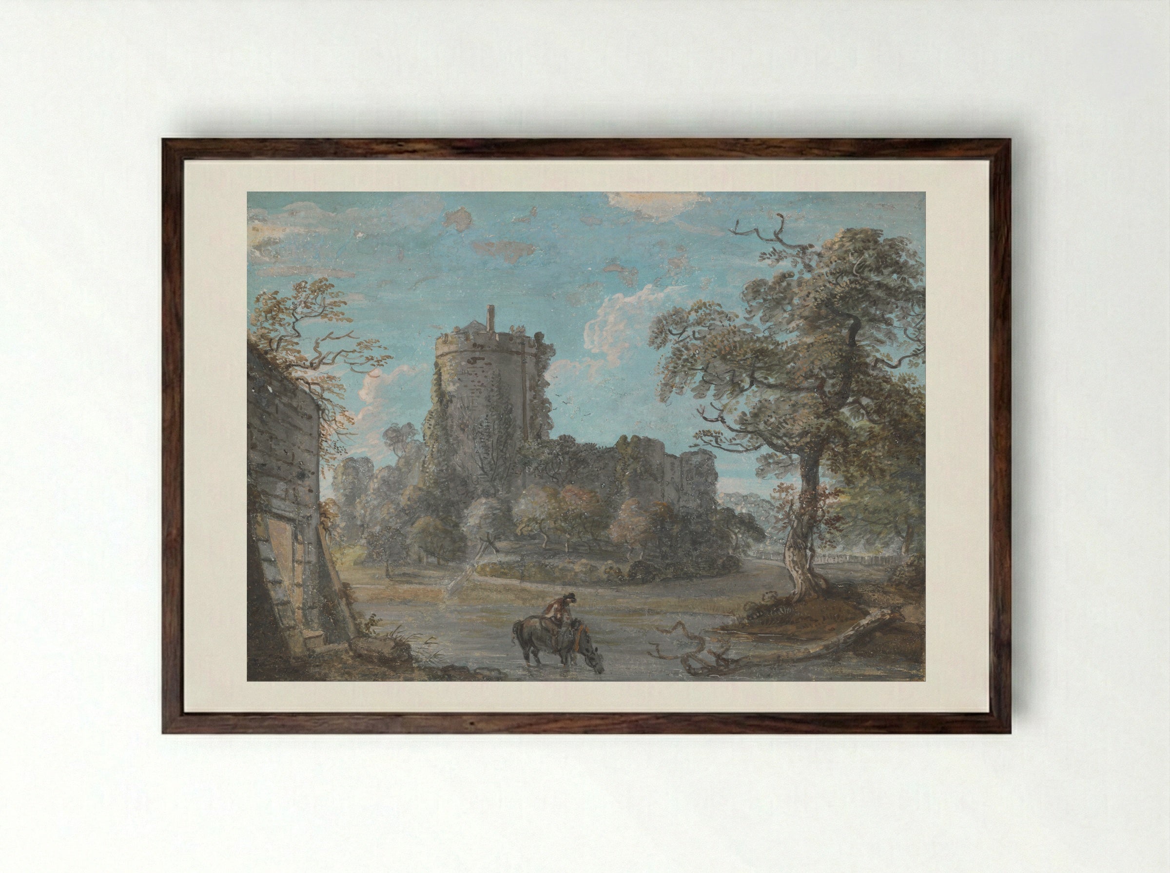 Chepstow Castle - Paul Sandby - Framed Print Dark Wood
