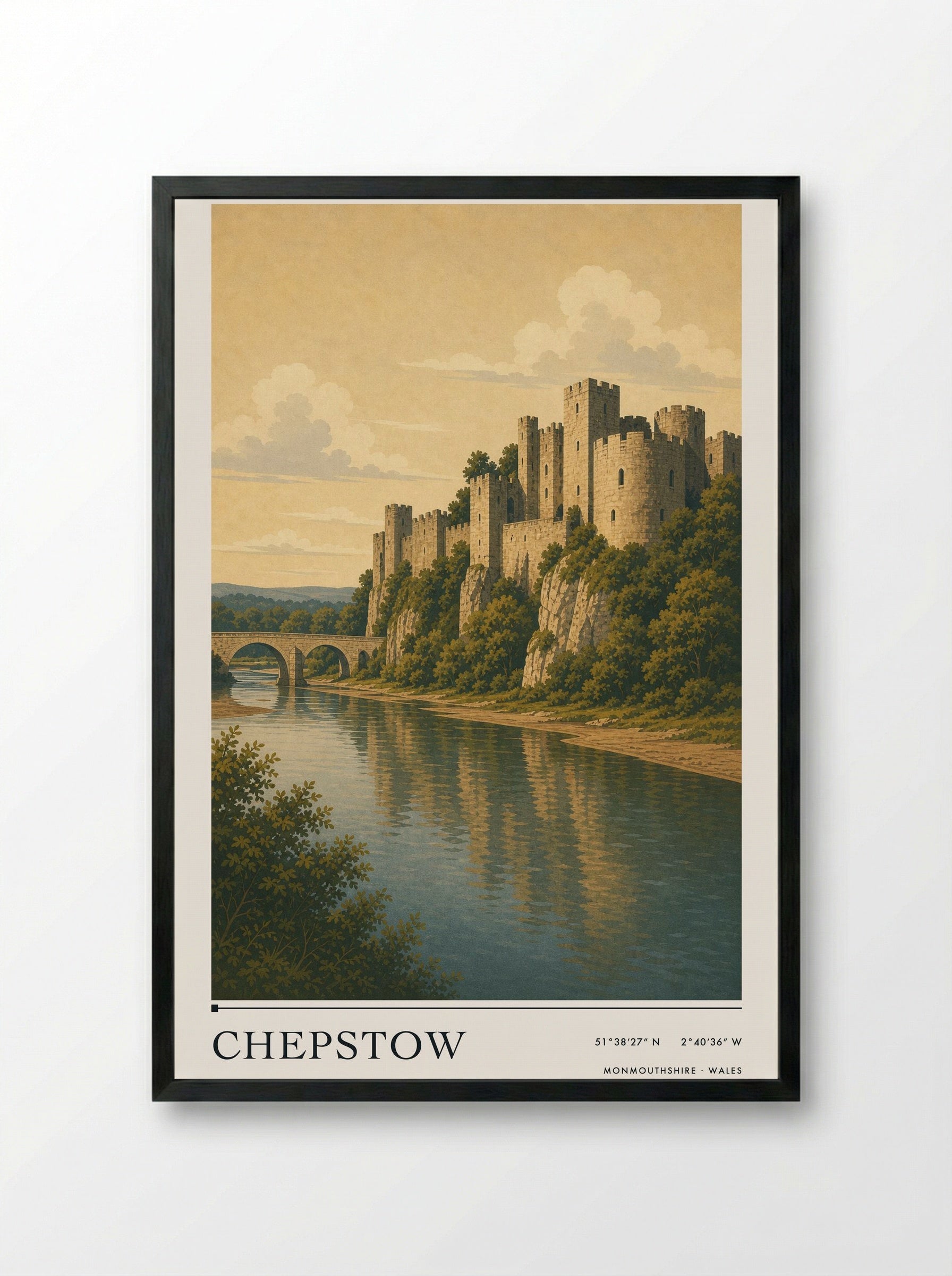 Chepstow Monmouthshire Wales Travel Poster - Framed Print Black