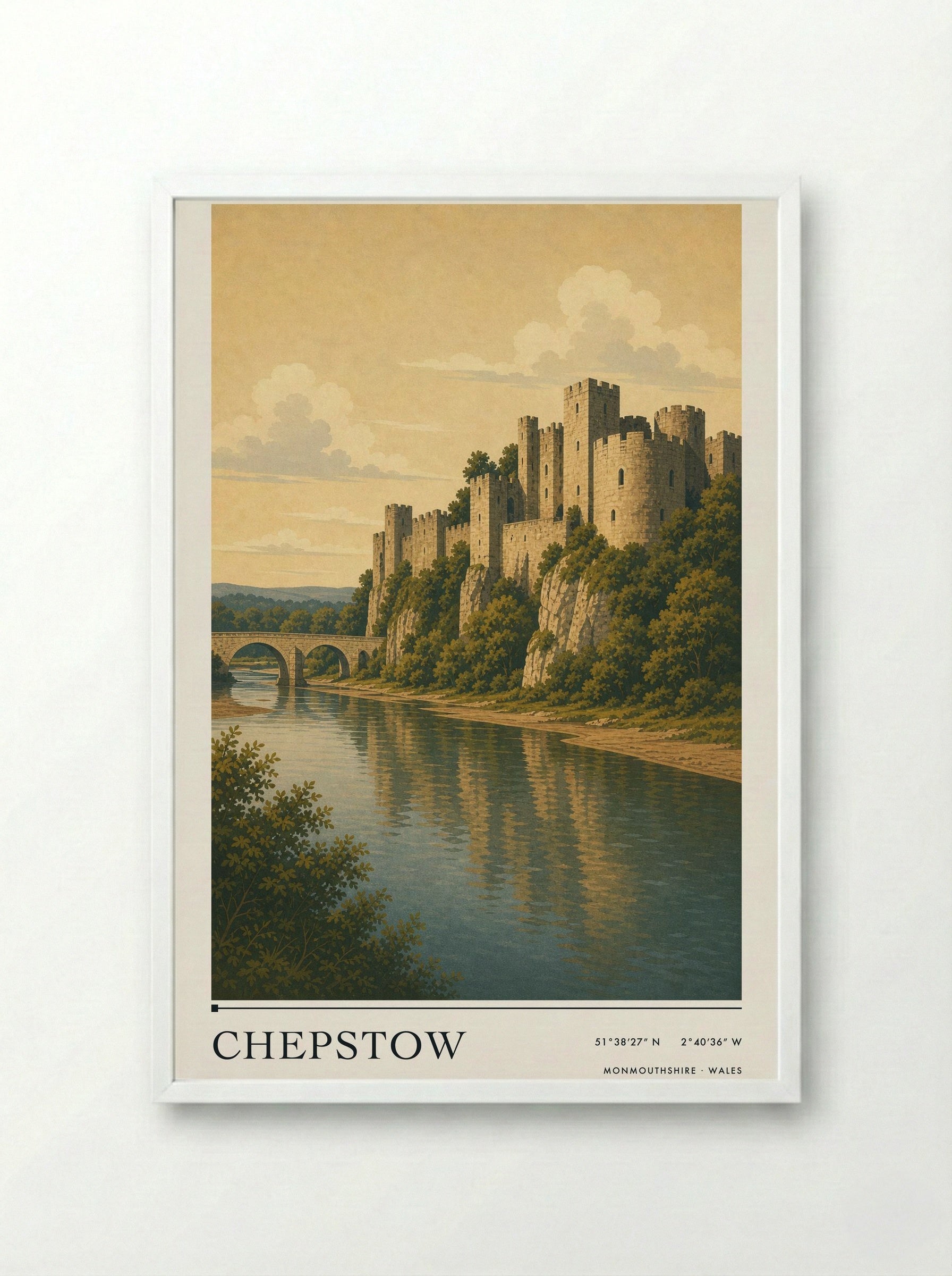Chepstow Monmouthshire Wales Travel Poster - Framed Print White