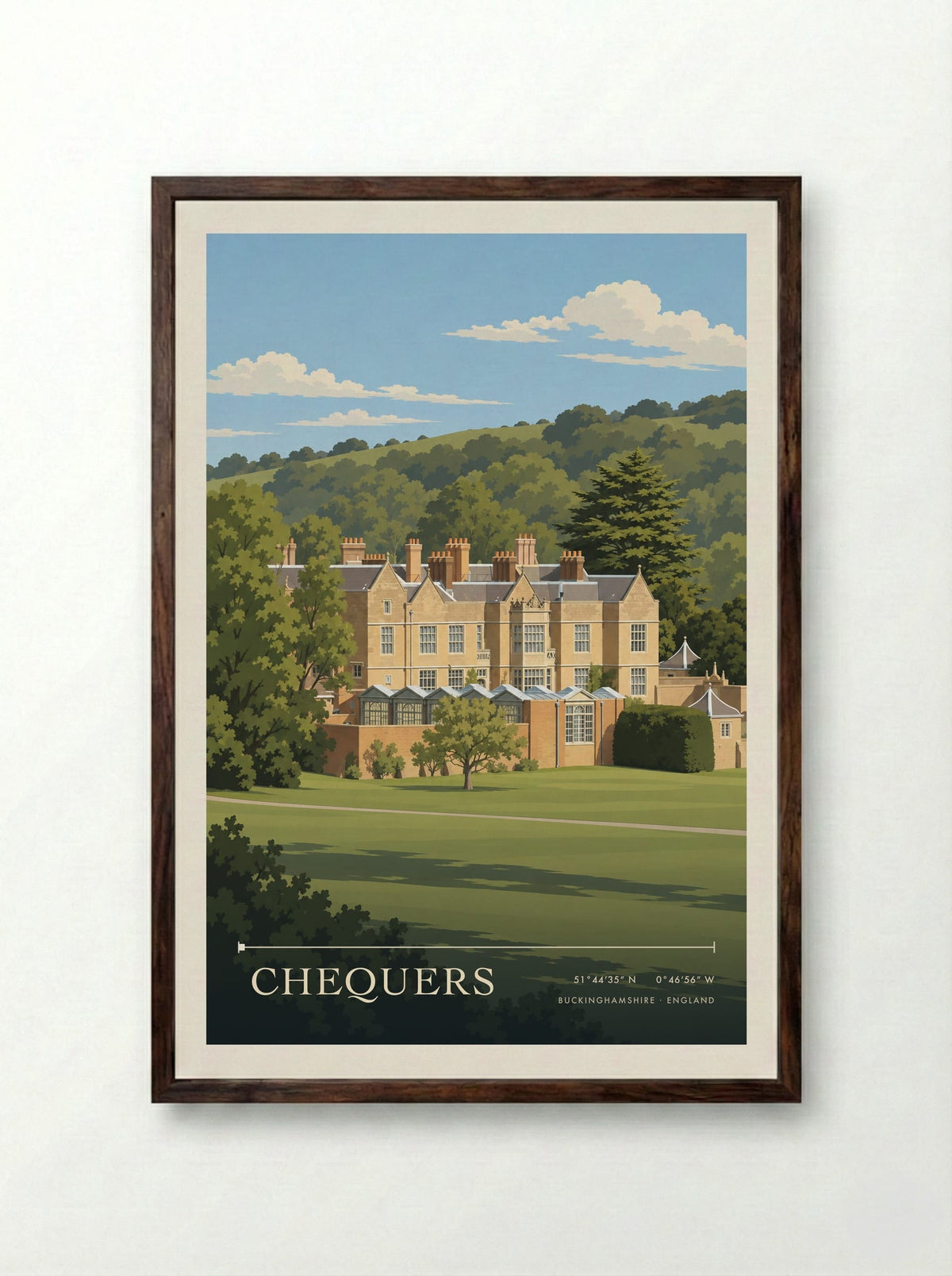 Chequers, Buckinghamshire | Travel Poster - Framed Print Dark Wood