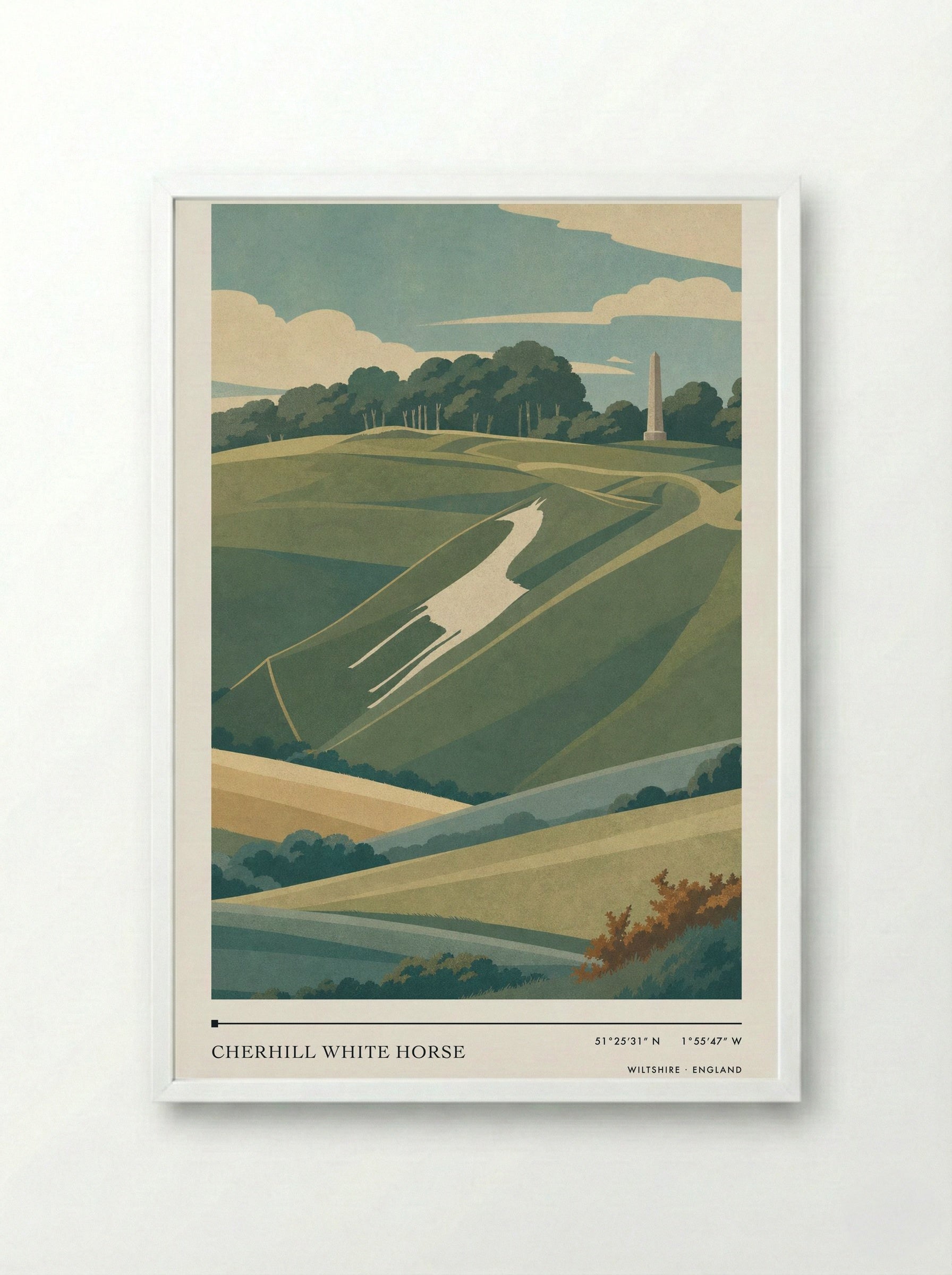 Cherhill White Horse Wiltshire England Travel Poster - Framed Print White