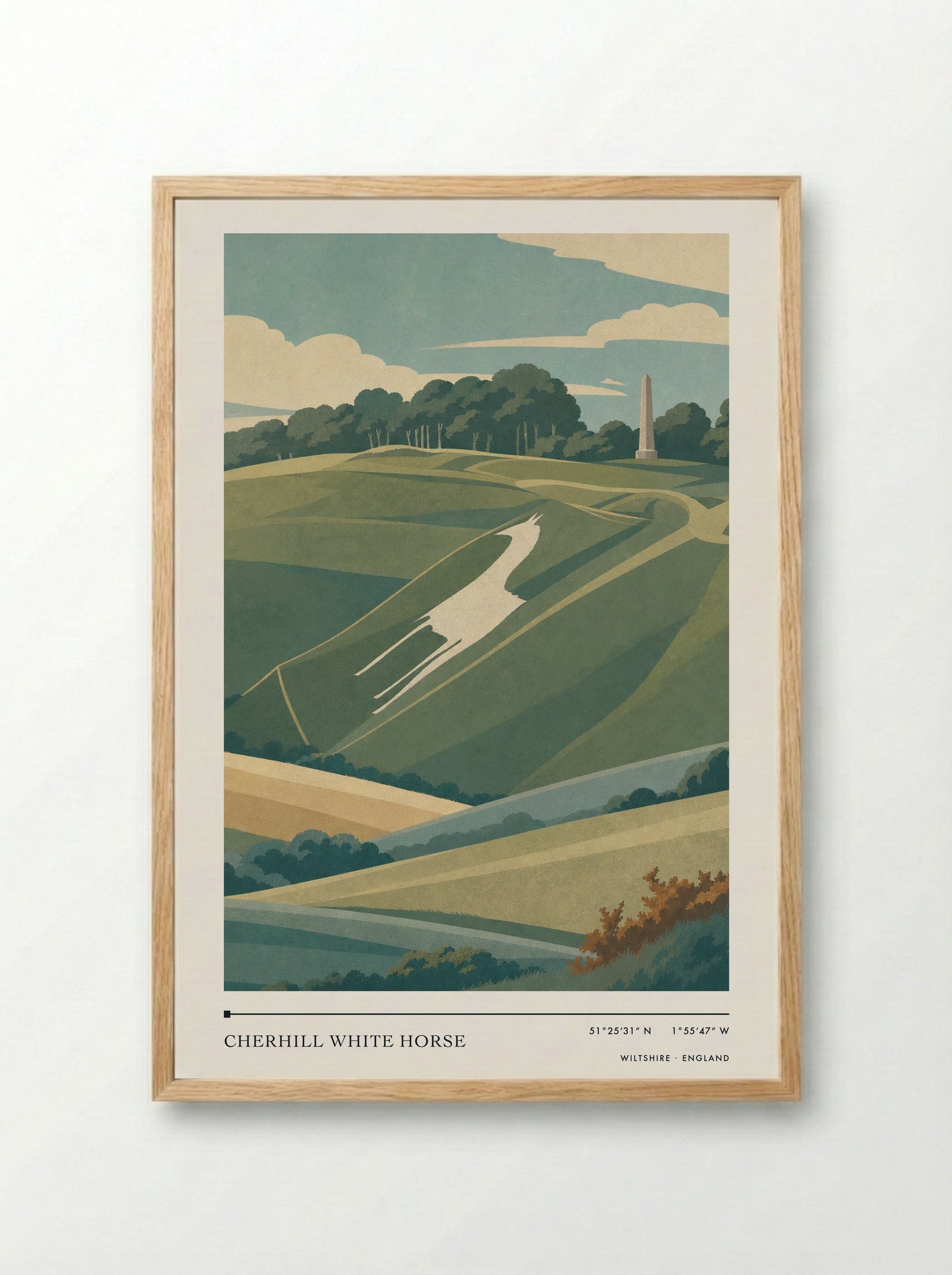 Cherhill White Horse Wiltshire England Travel Poster - Framed Print Wood