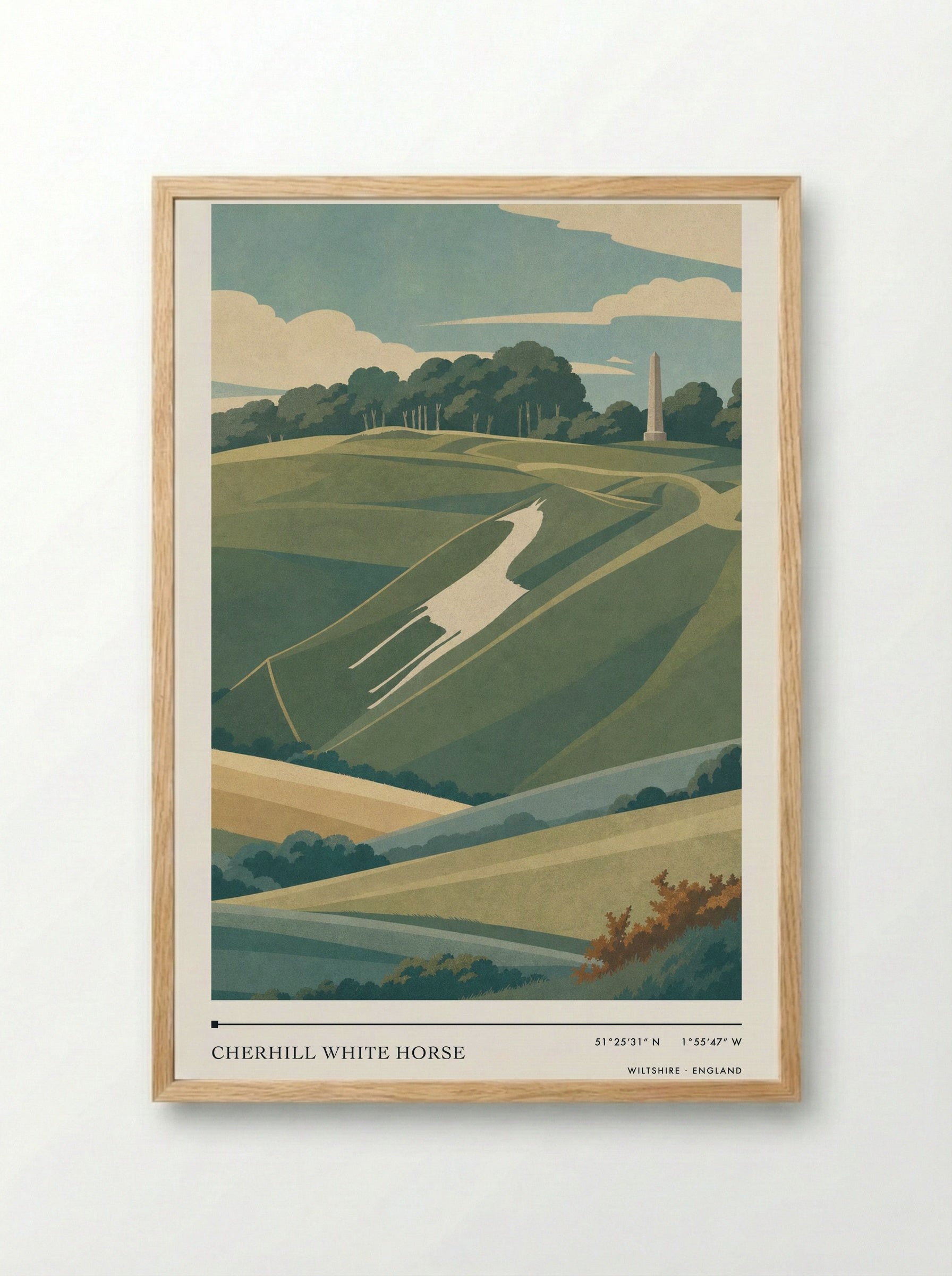 Cherhill White Horse Wiltshire England Travel Poster - Framed Print Wood