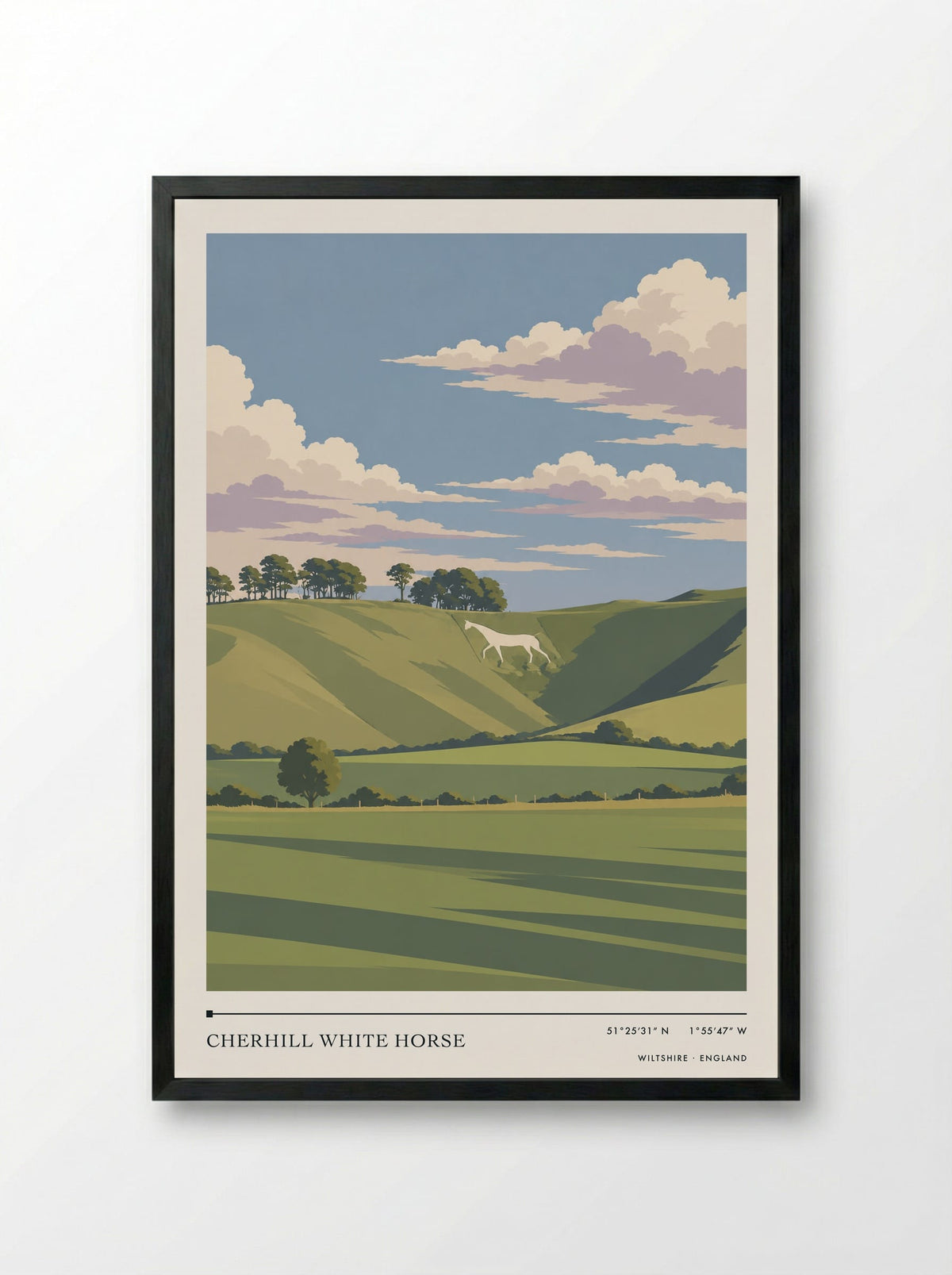 Cherhill White Horse Wiltshire | Travel Poster - Framed Print Black