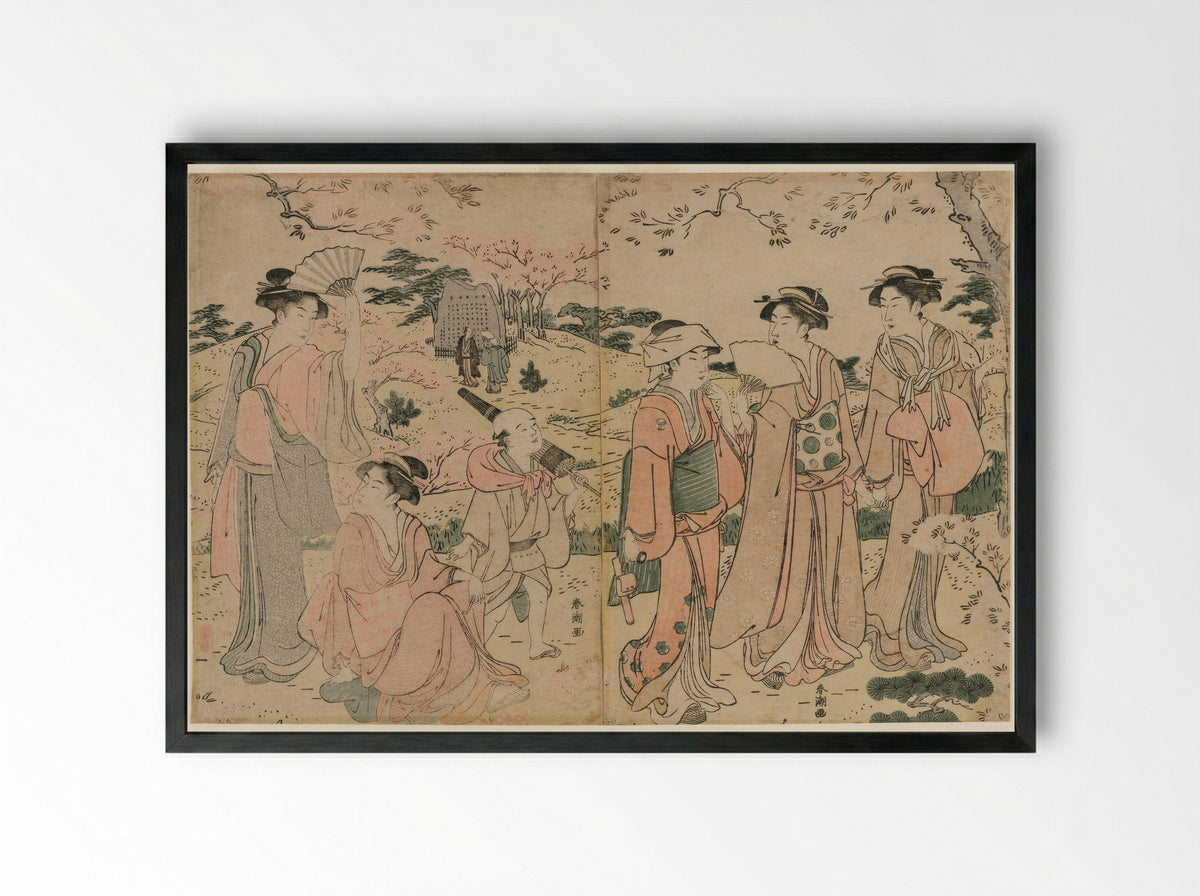Cherry Blossoms in Spring - Katsukawa Shunchô - Framed Print Black