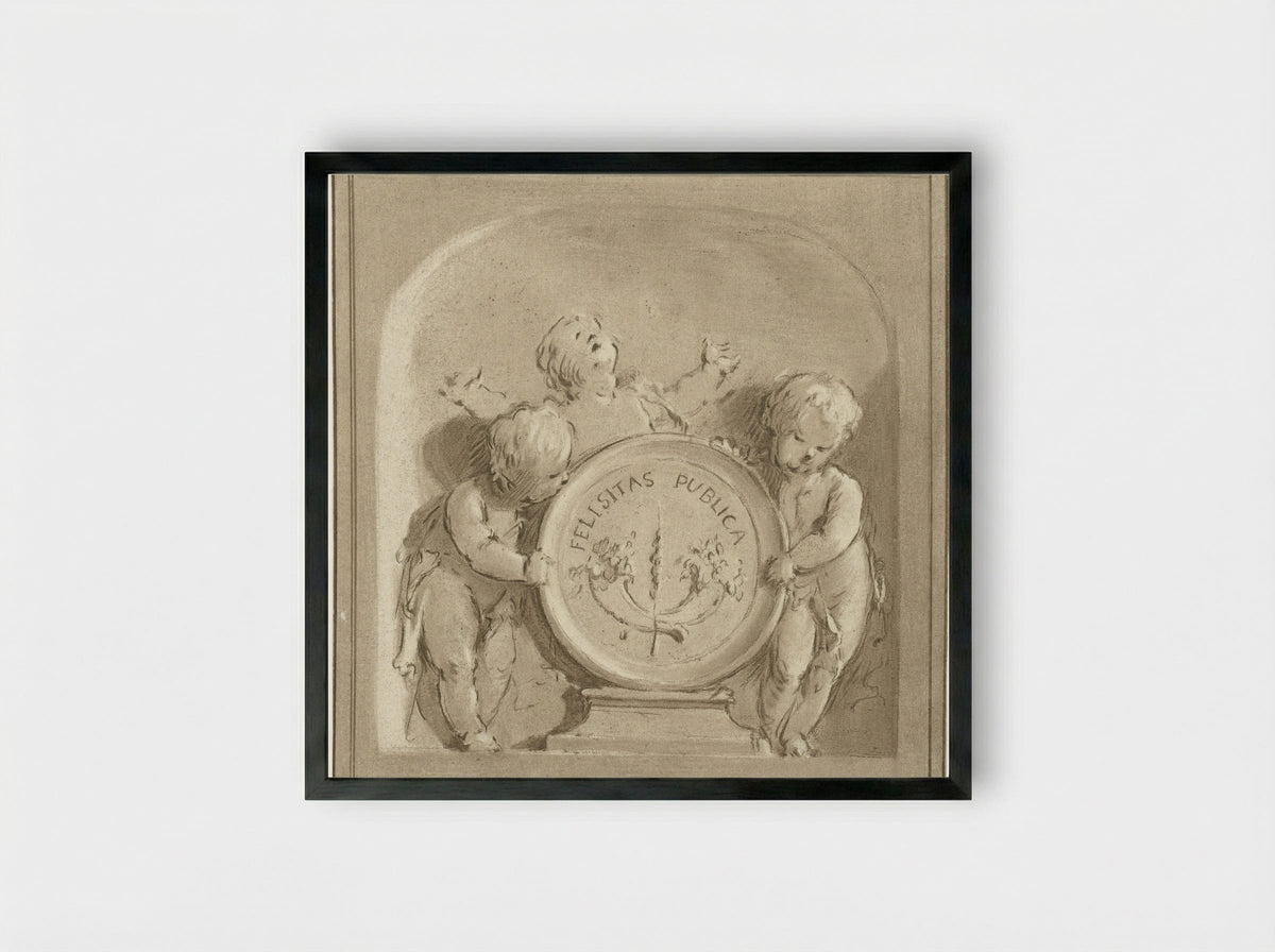 Cherubijnen met een wapenschild - Jurriaan Cootwijck - Framed Print Black