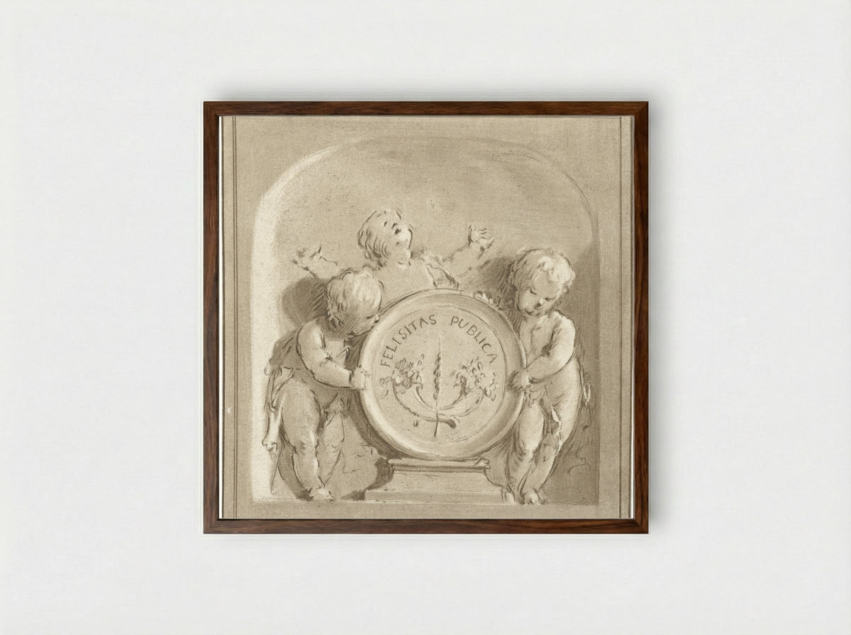Cherubijnen met een wapenschild - Jurriaan Cootwijck - Framed Print Dark Wood