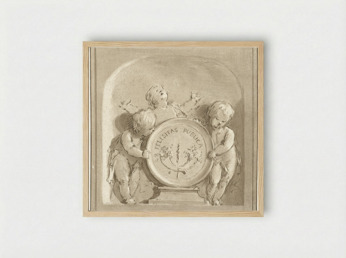 Cherubijnen met een wapenschild - Jurriaan Cootwijck - Framed Print Wood