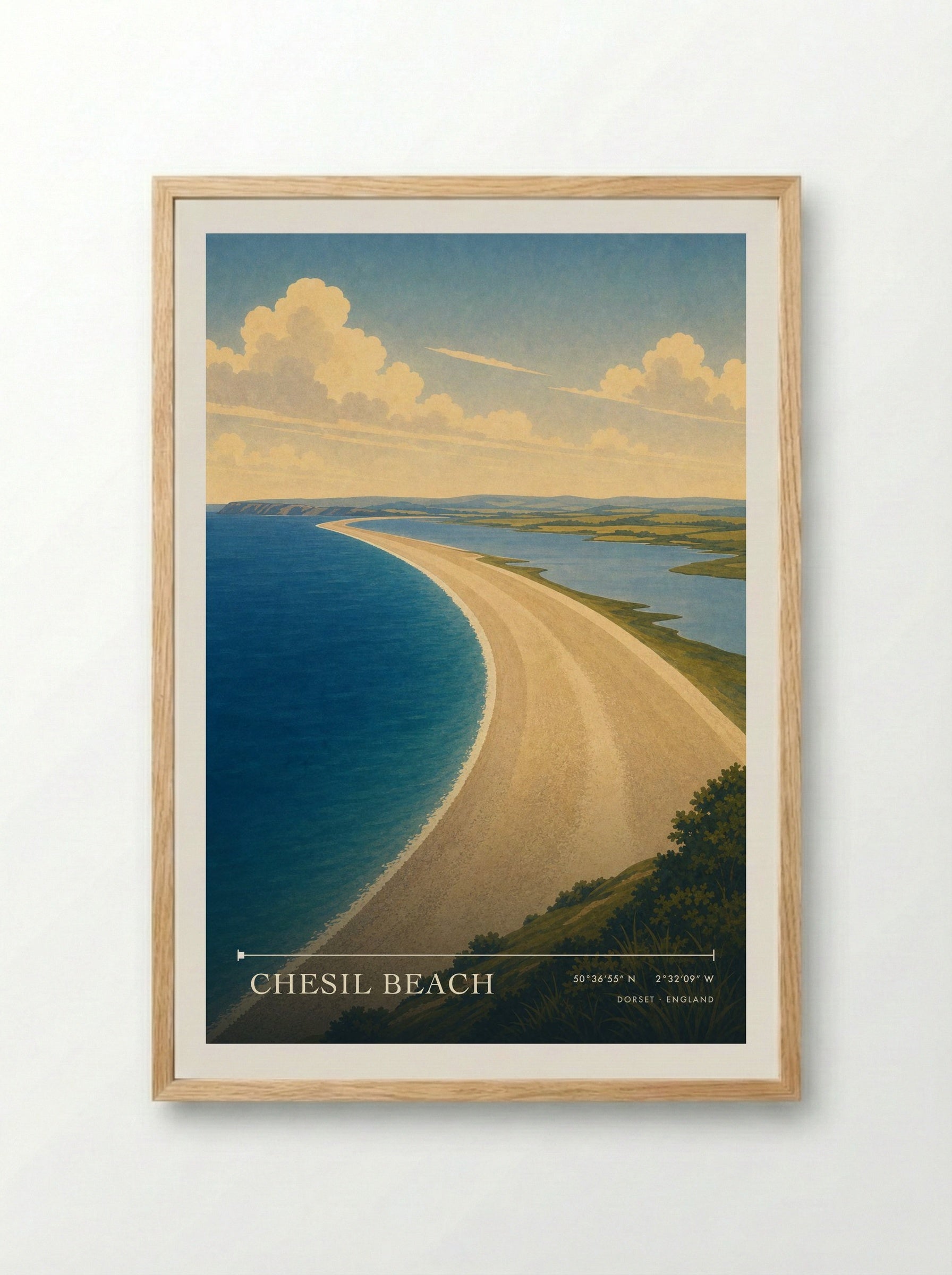 Chesil Beach Dorset England Travel Poster - Framed Print Wood