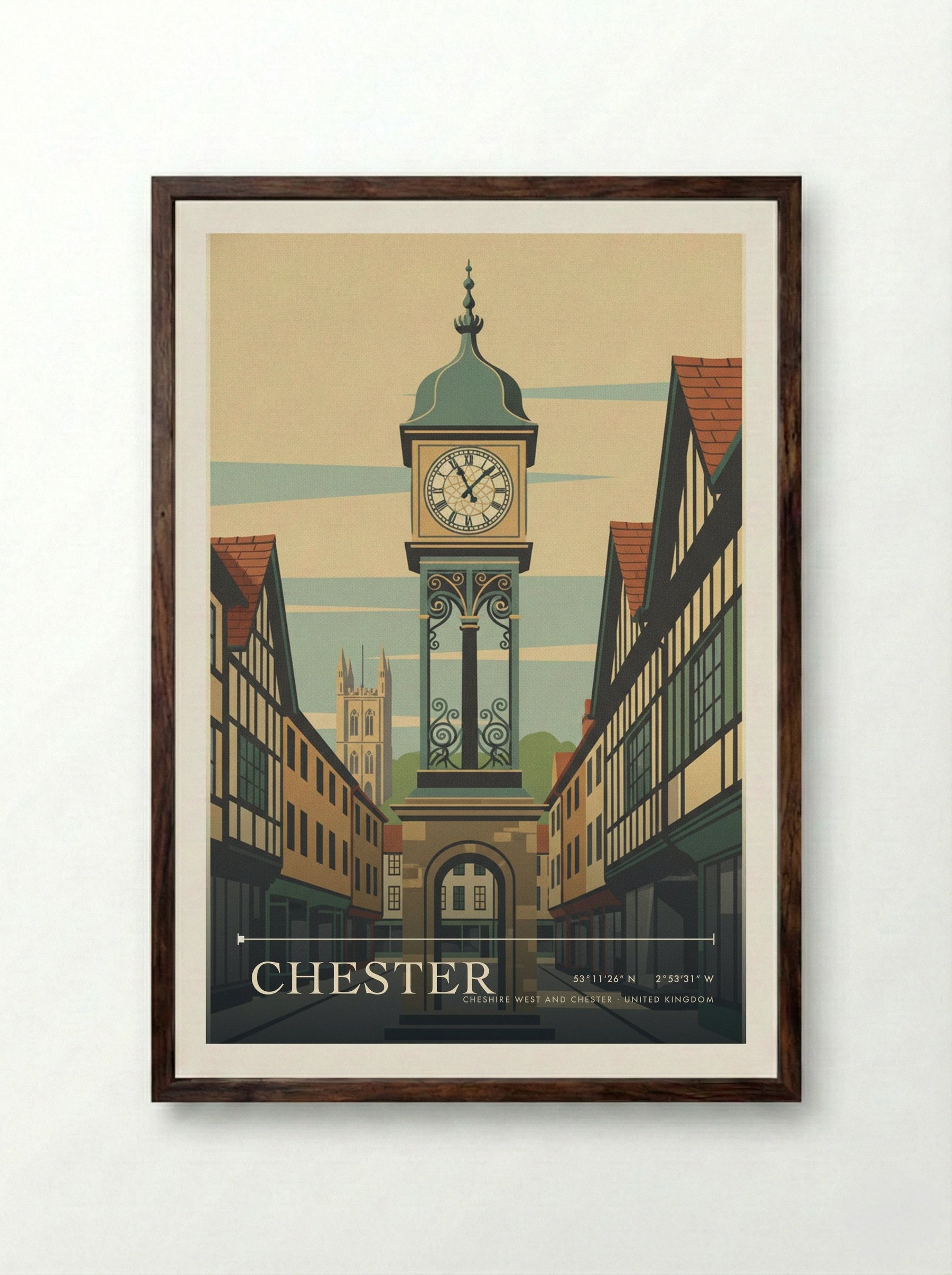 Chester Cheshire West and Chester United Kingdom Travel Poster - Framed Print Dark Wood