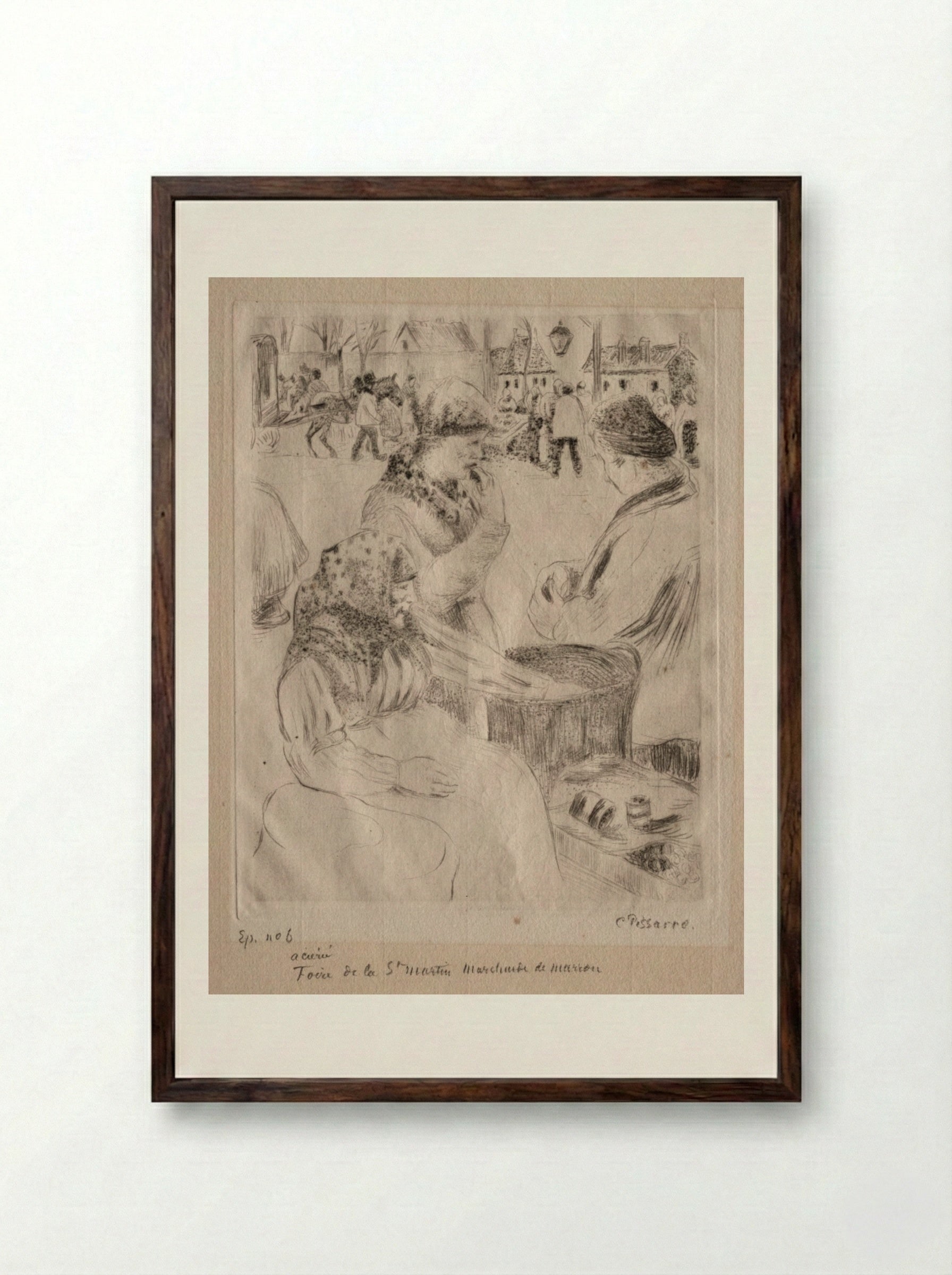 Chestnut Vendor, St. Martin's Day Fair (Pontoise) - Camille Pissarro - Framed Print Dark Wood
