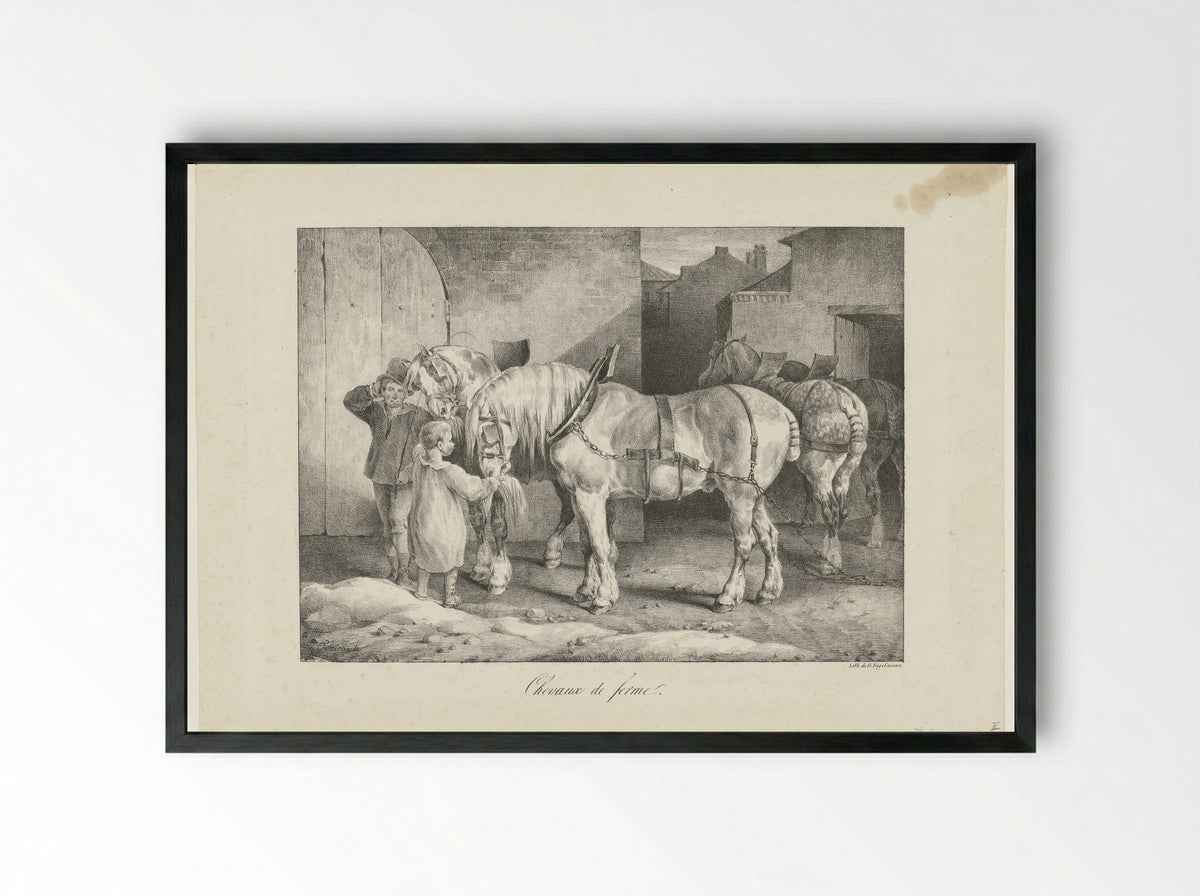 Chevaux de ferme - Théodore Géricault - Framed Print Black
