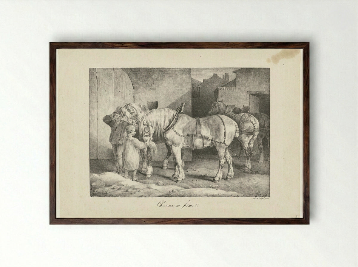 Chevaux de ferme - Théodore Géricault - Framed Print Dark Wood