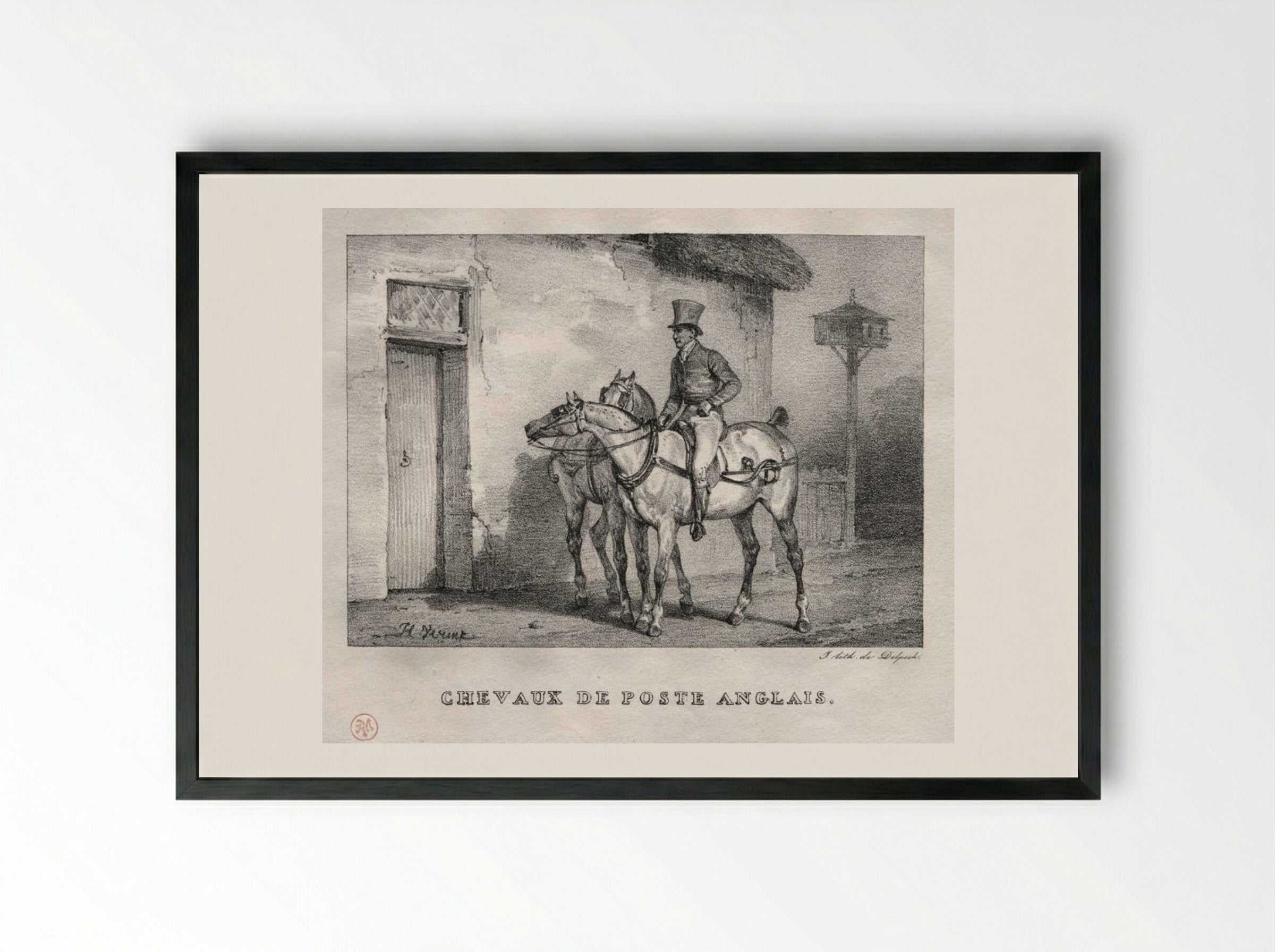 Chevaux de poste anglais - Horace Vernet - Framed Print Black