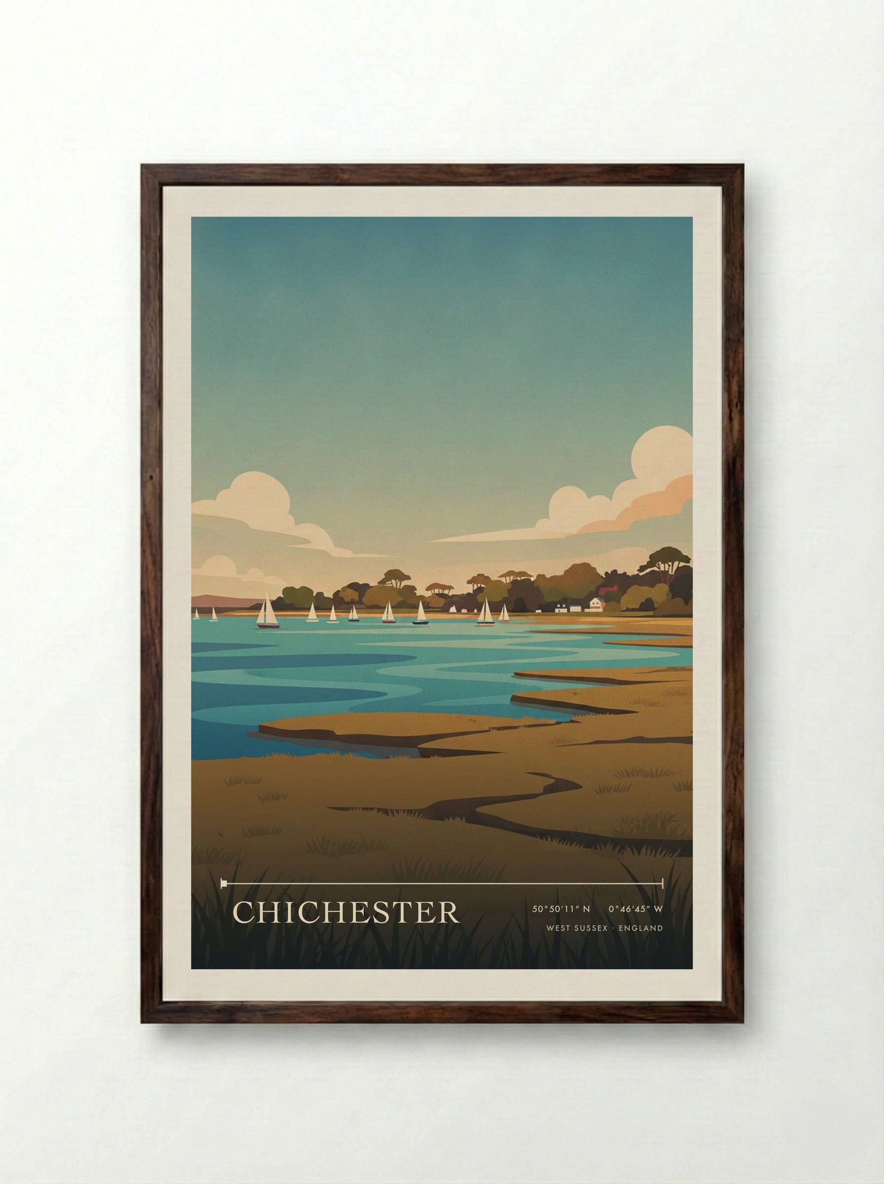 Chichester West Sussex England Travel Poster - Framed Print Dark Wood