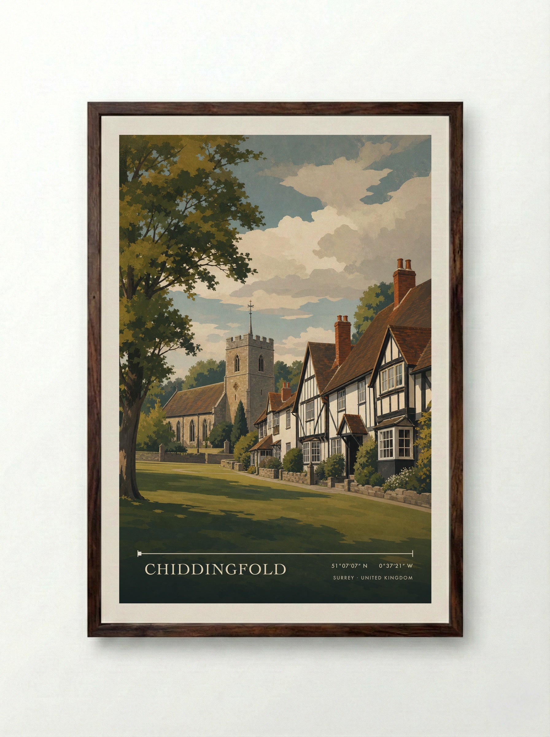Chiddingfold Surrey United Kingdom Travel Poster - Framed Print Dark Wood