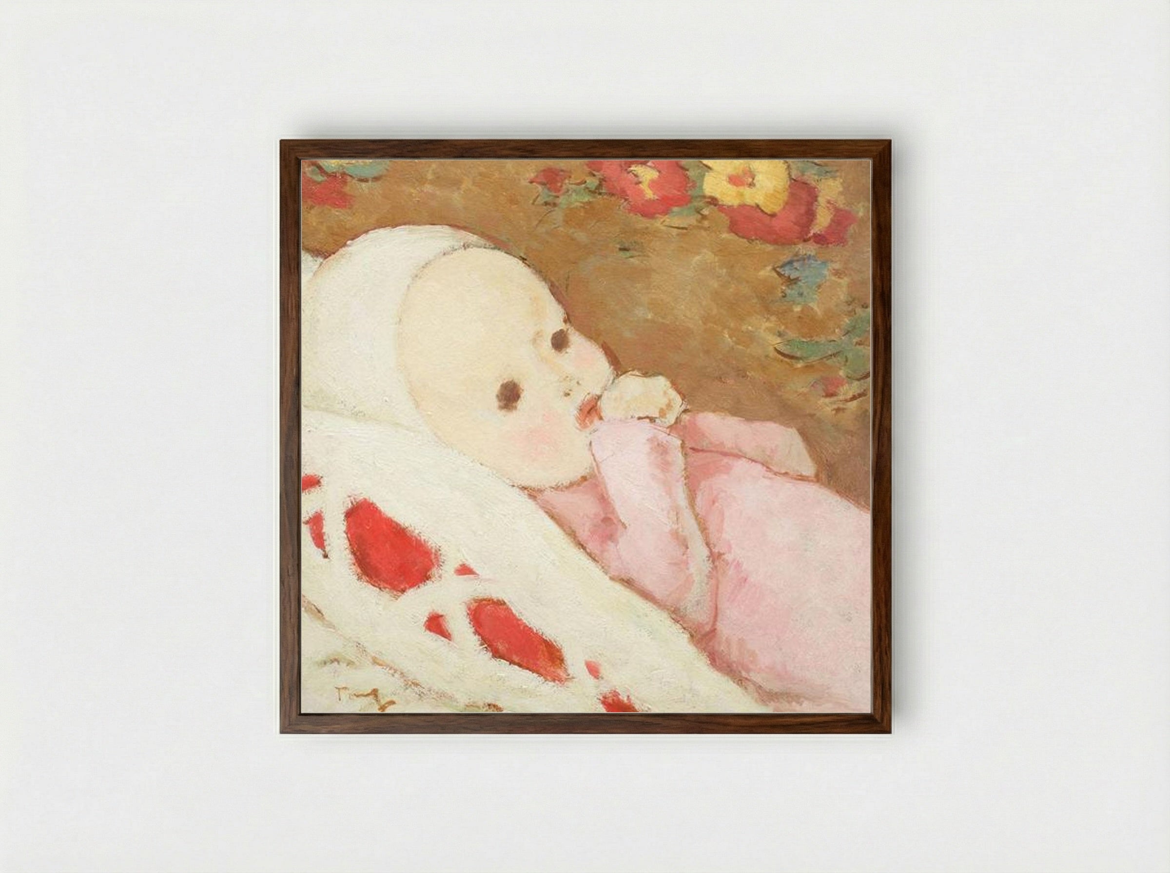 Child in Rose - Nicolae Tonitza - Framed Print Dark Wood