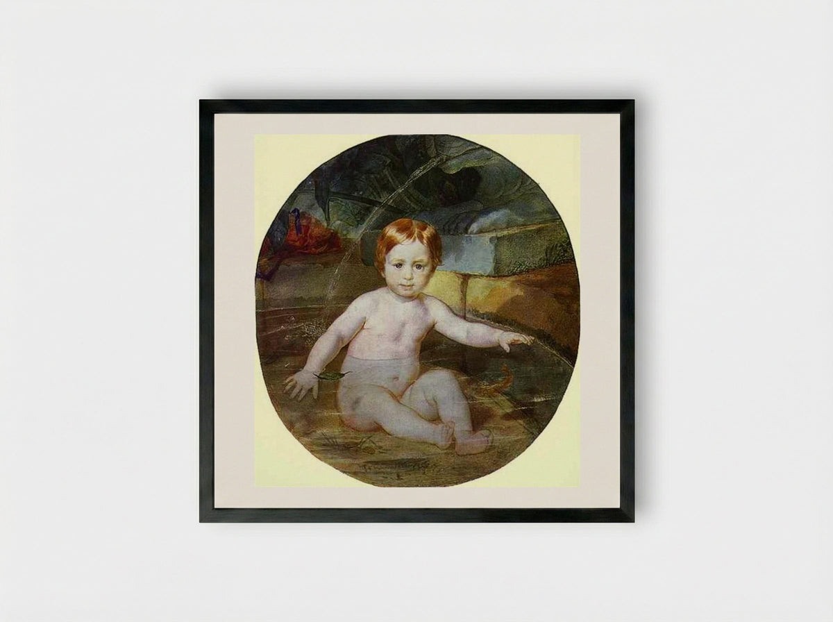 Child in a Swimming Pool (Portrait of Prince A. G. Gagarin in Childhood) - Karl Bryullov - Framed Print Black