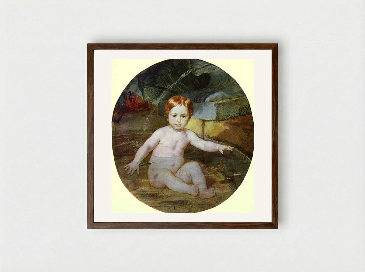 Child in a Swimming Pool (Portrait of Prince A. G. Gagarin in Childhood) - Karl Bryullov - Framed Print Dark Wood