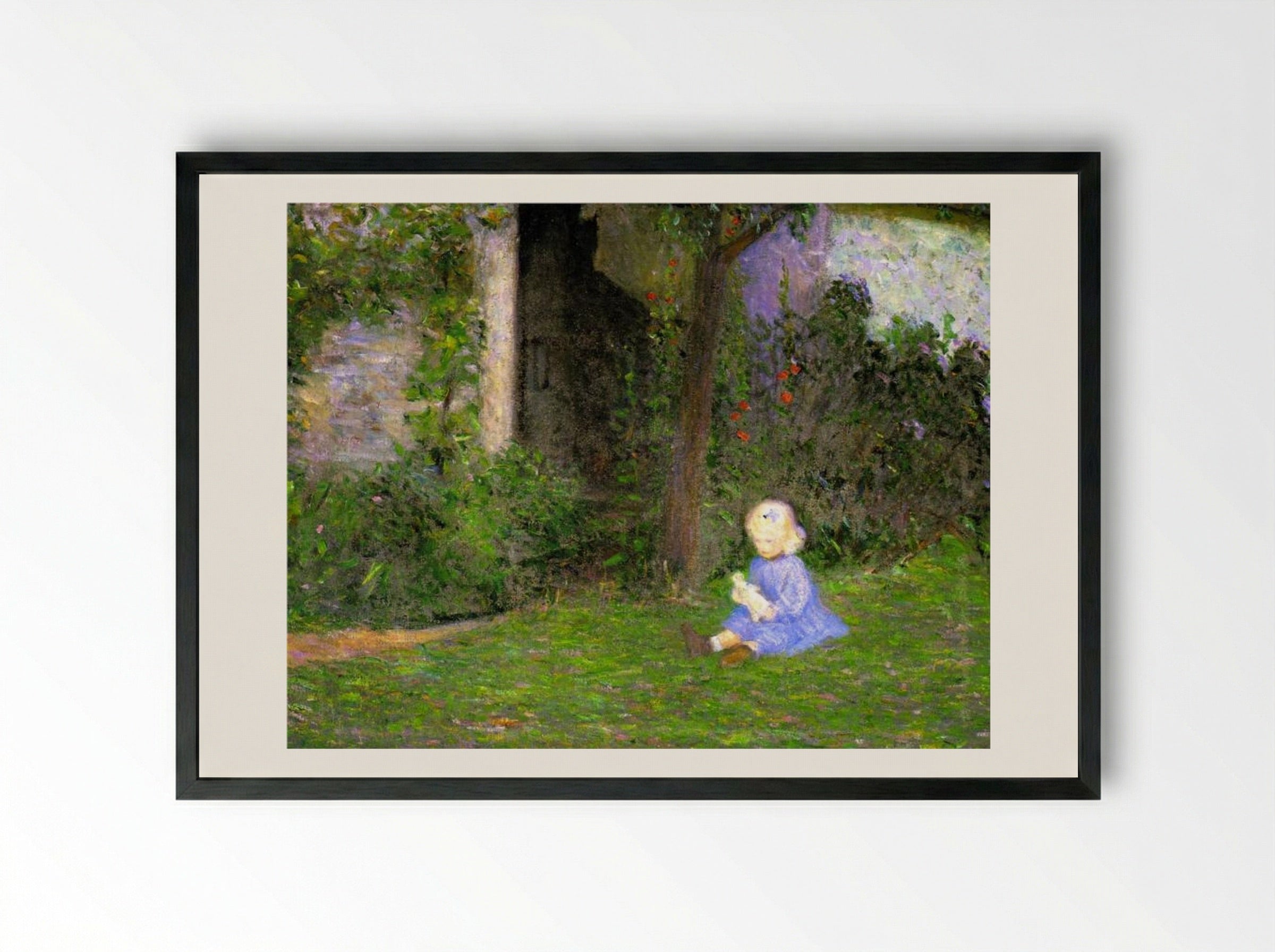 Child in a Walled Garden, Giverny - Lilla Cabot Perry - Framed Print Black
