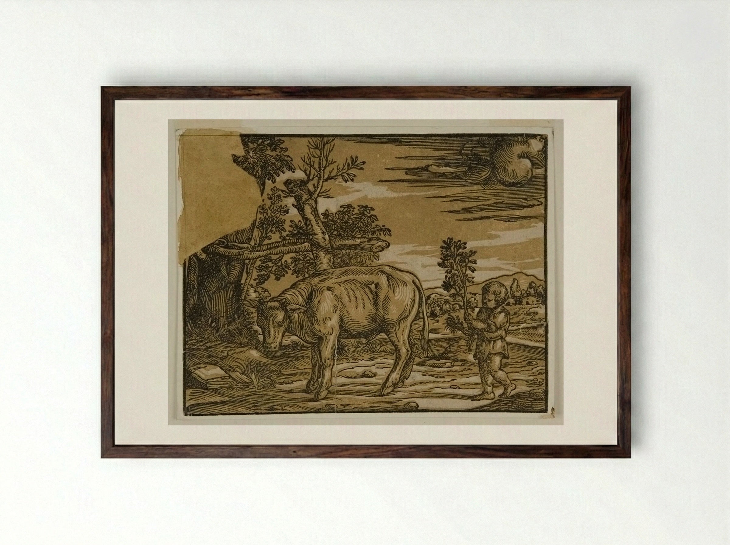 Child with Bull - Nicolò Boldrini - Framed Print Dark Wood