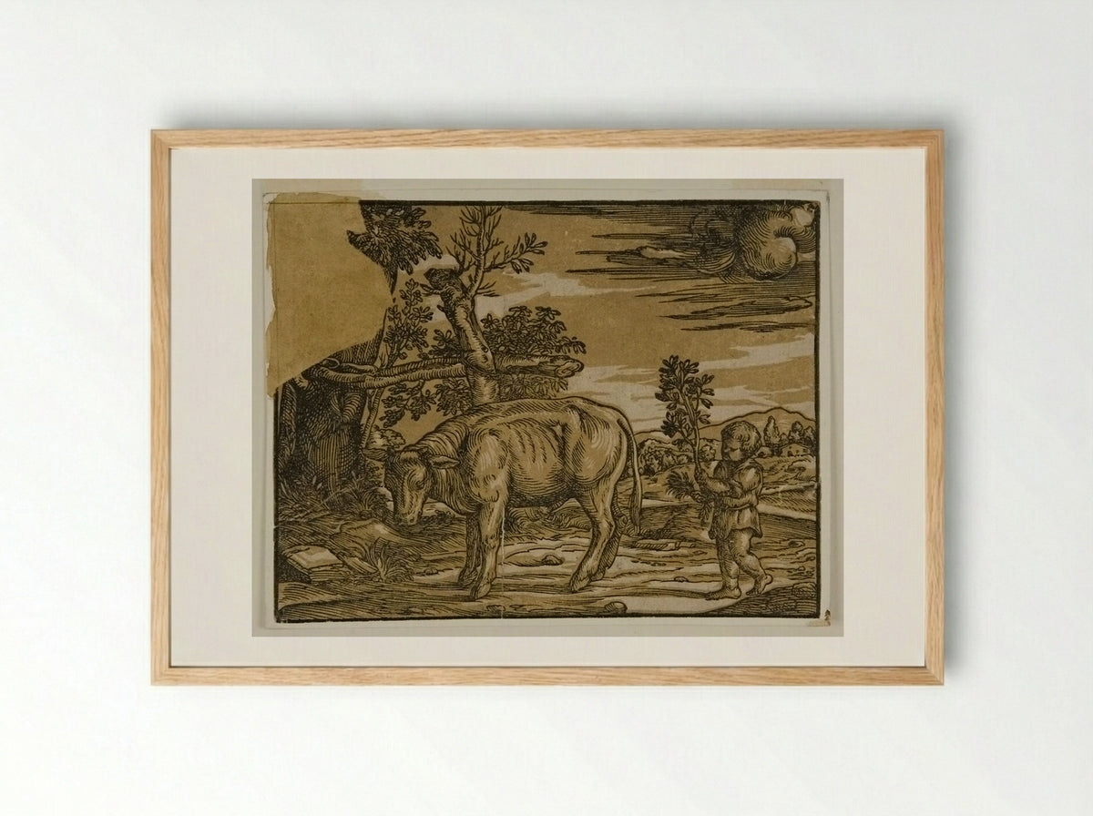 Child with Bull - Nicolò Boldrini - Framed Print Wood