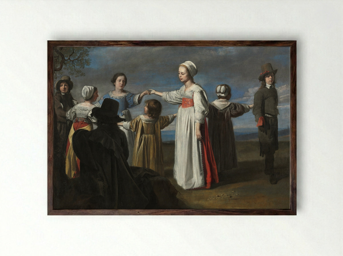 Children Dancing - Louis Le Nain - Framed Print Dark Wood