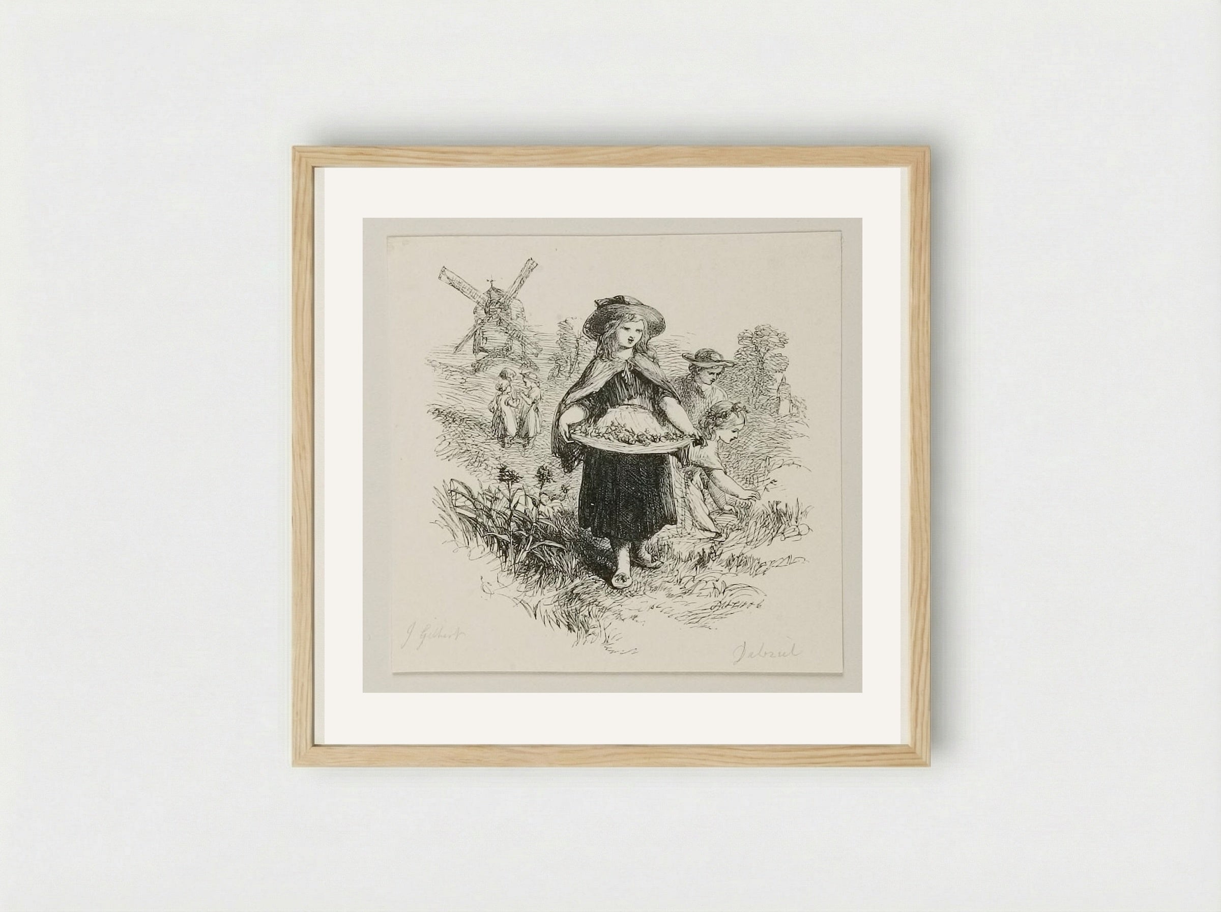 Children Gathering Flowers - Edward Dalziel - Framed Print Wood