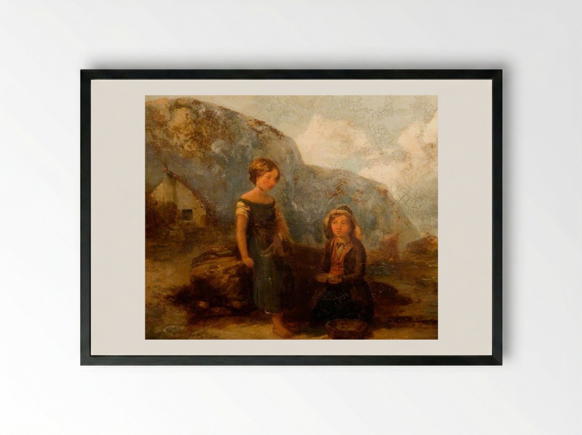 Children Gathering Seaweed - William Collins - Framed Print Black