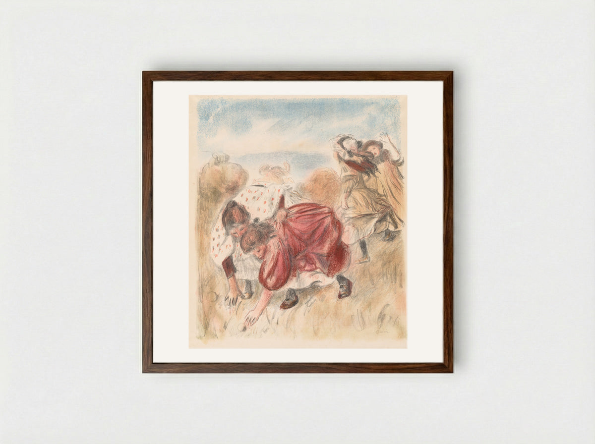 Children Playing Ball - Pierre-Auguste Renoir - Framed Print Dark Wood