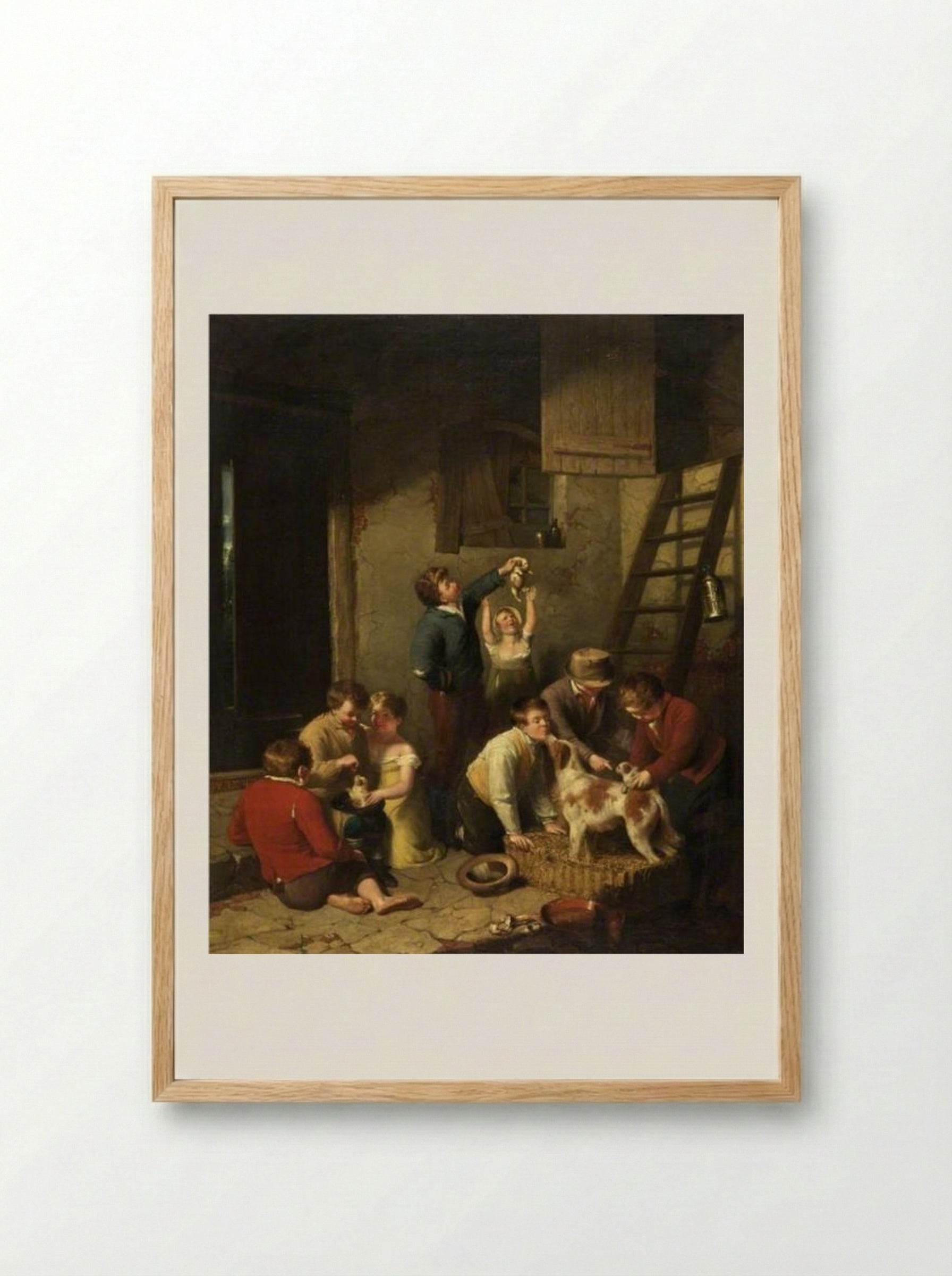Children Playing with Puppies - William Collins - Framed Print Wood