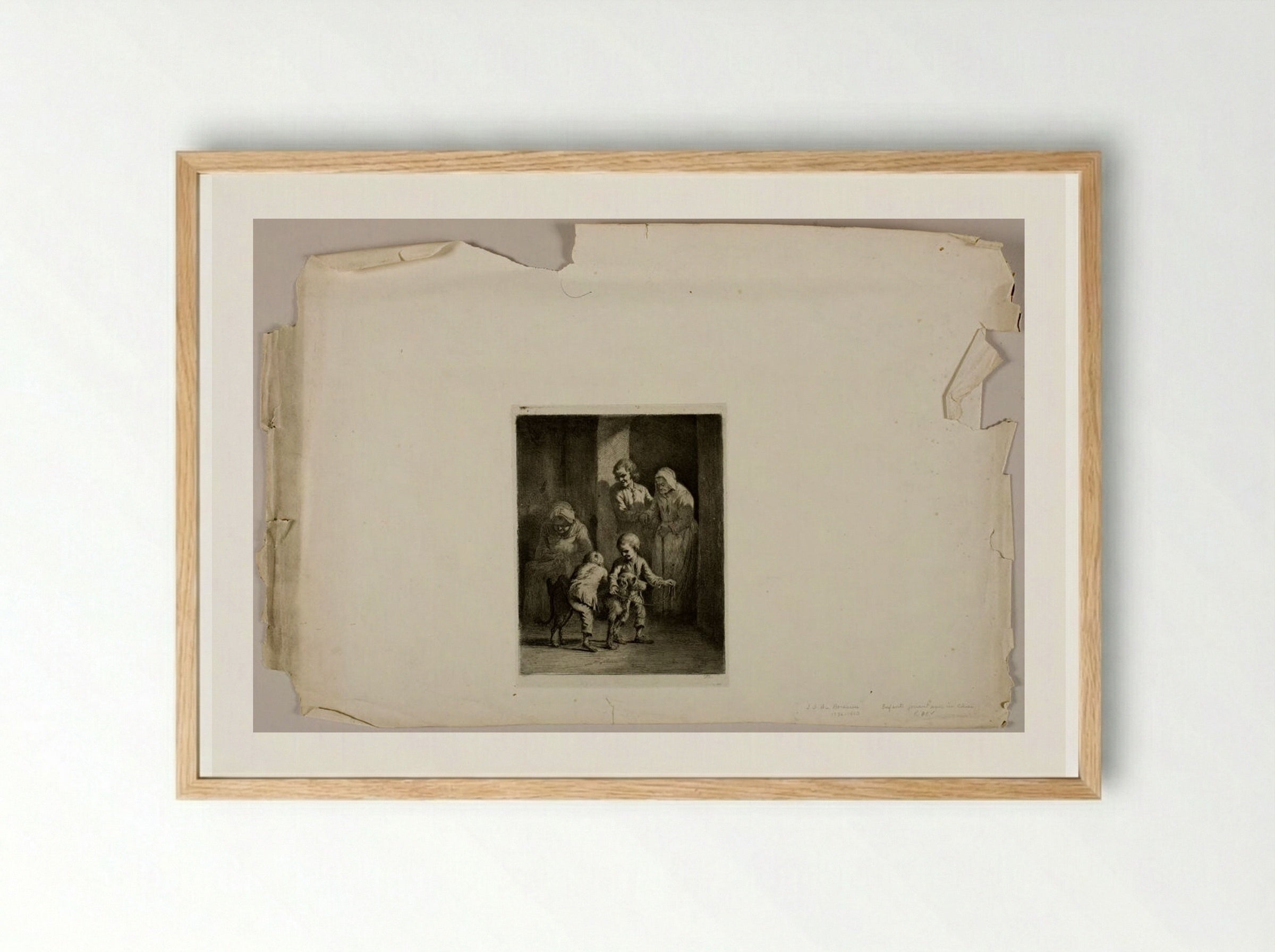 Children Playing with a Dog - Jean-Jacques de Boissieu - Framed Print Wood