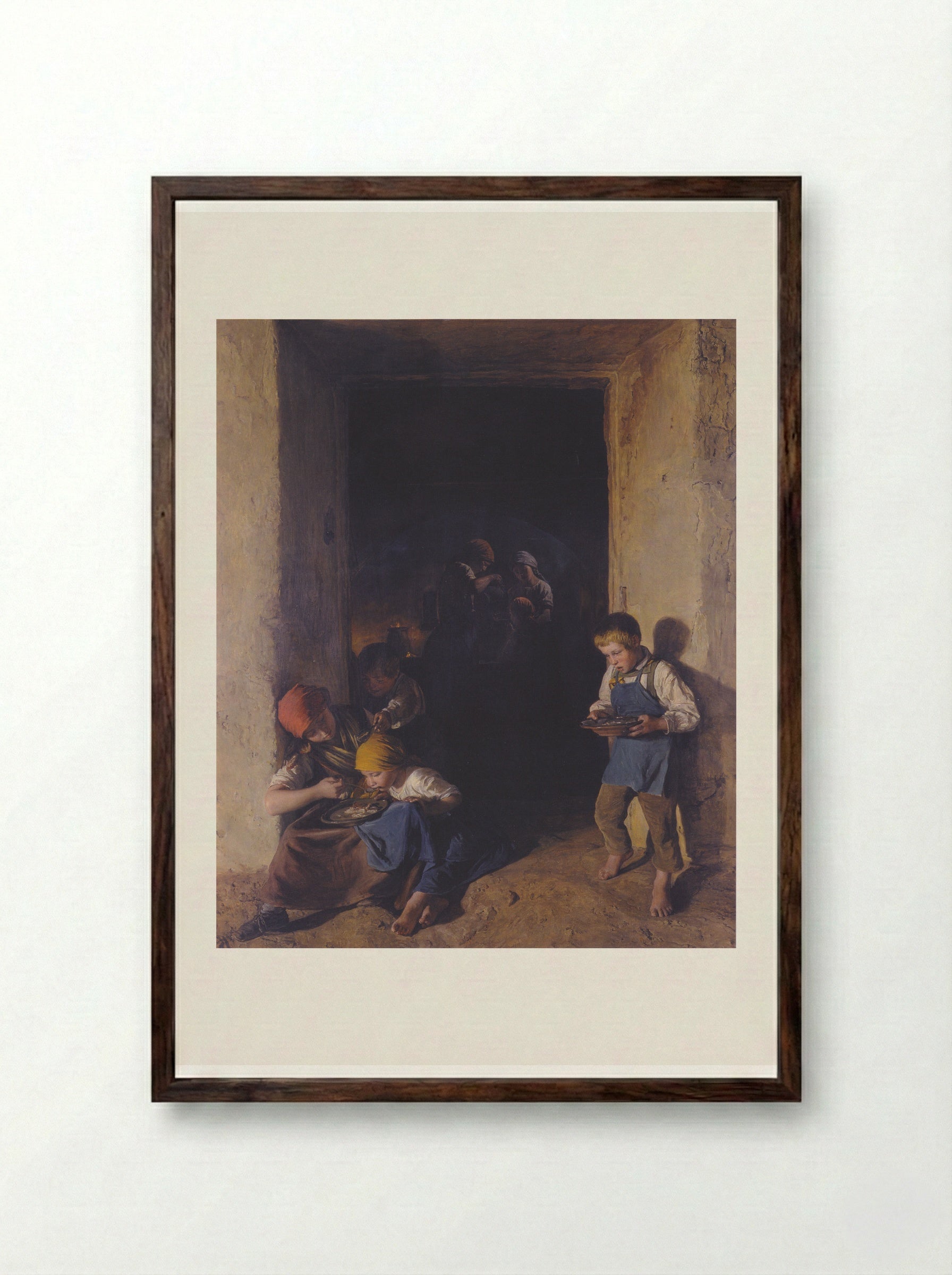 Children Received Their Breakfast - Ferdinand Georg Waldmüller - Framed Print Dark Wood