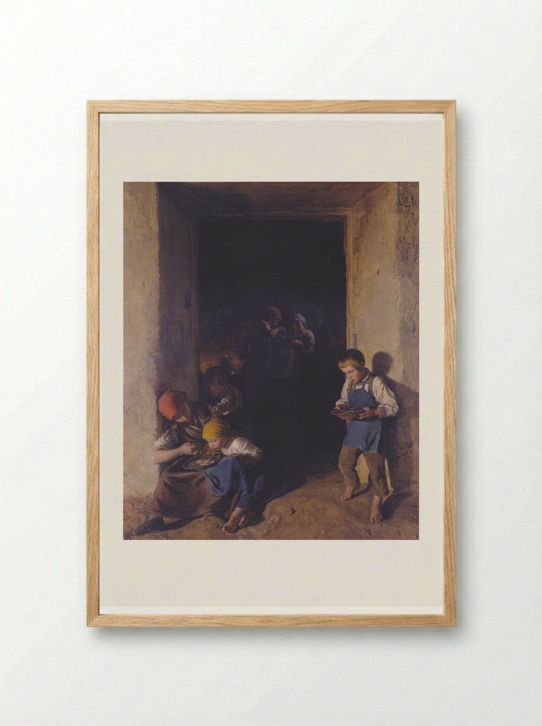 Children Received Their Breakfast - Ferdinand Georg Waldmüller - Framed Print Wood