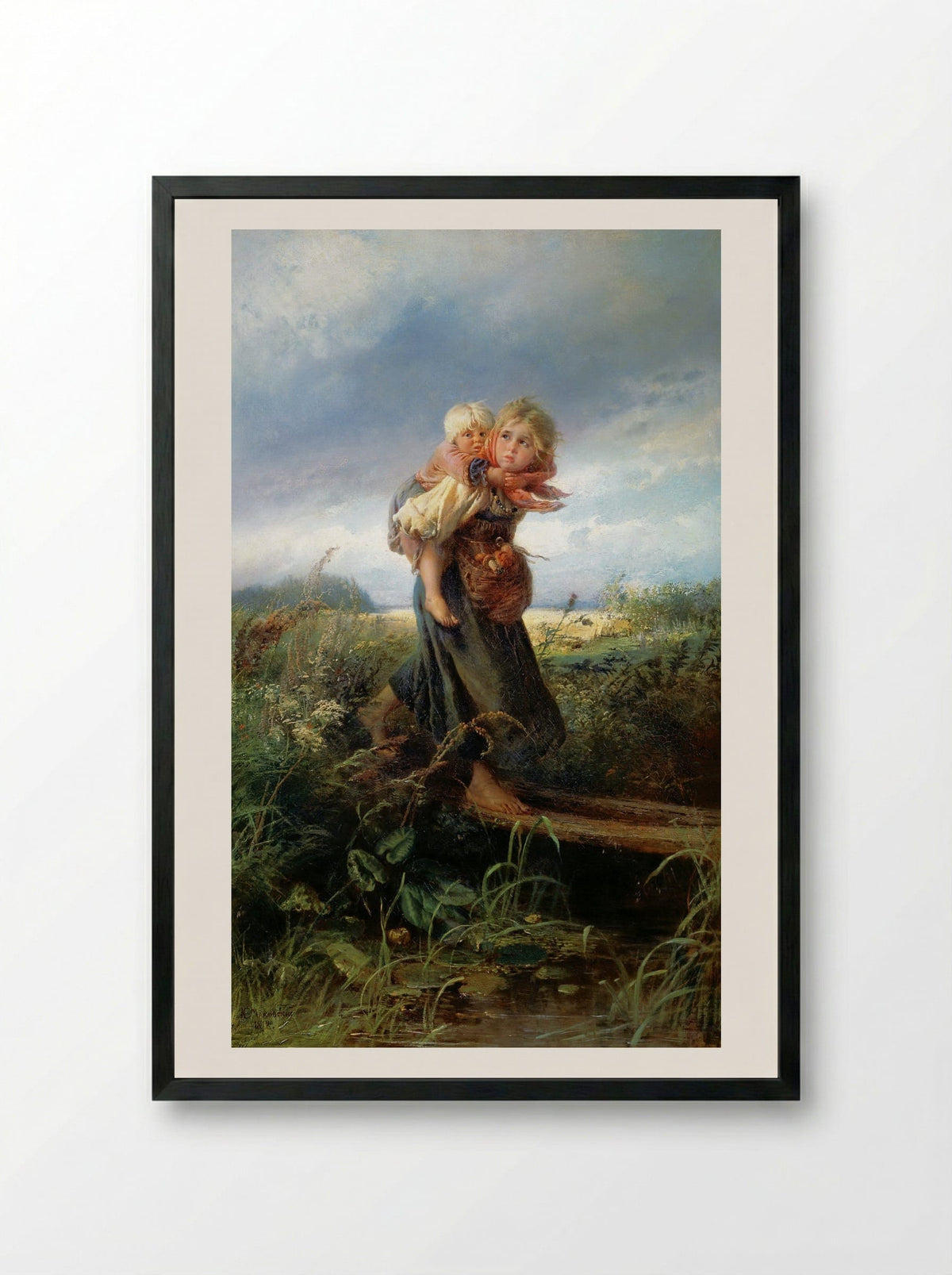 Children Running from the Storm - Konstantin Makovsky - Framed Print Black