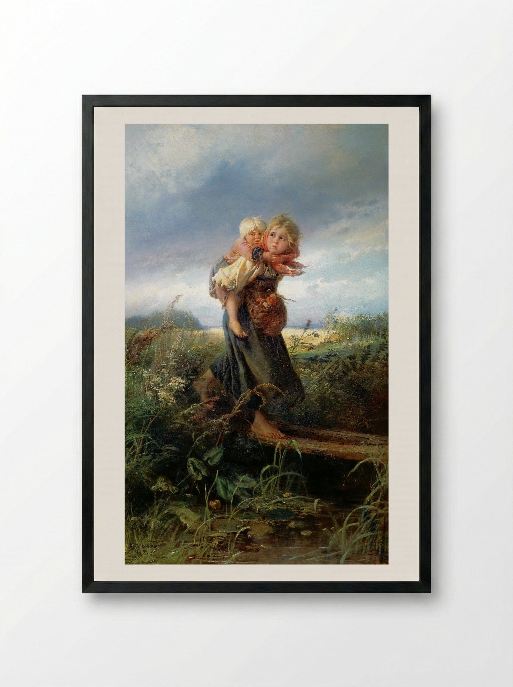 Children Running from the Storm - Konstantin Makovsky - Framed Print Black