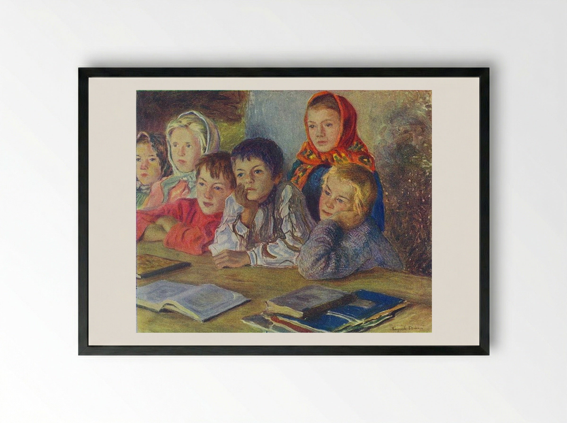 Children in a Class - Nikolay Bogdanov-Belsky - Framed Print Black