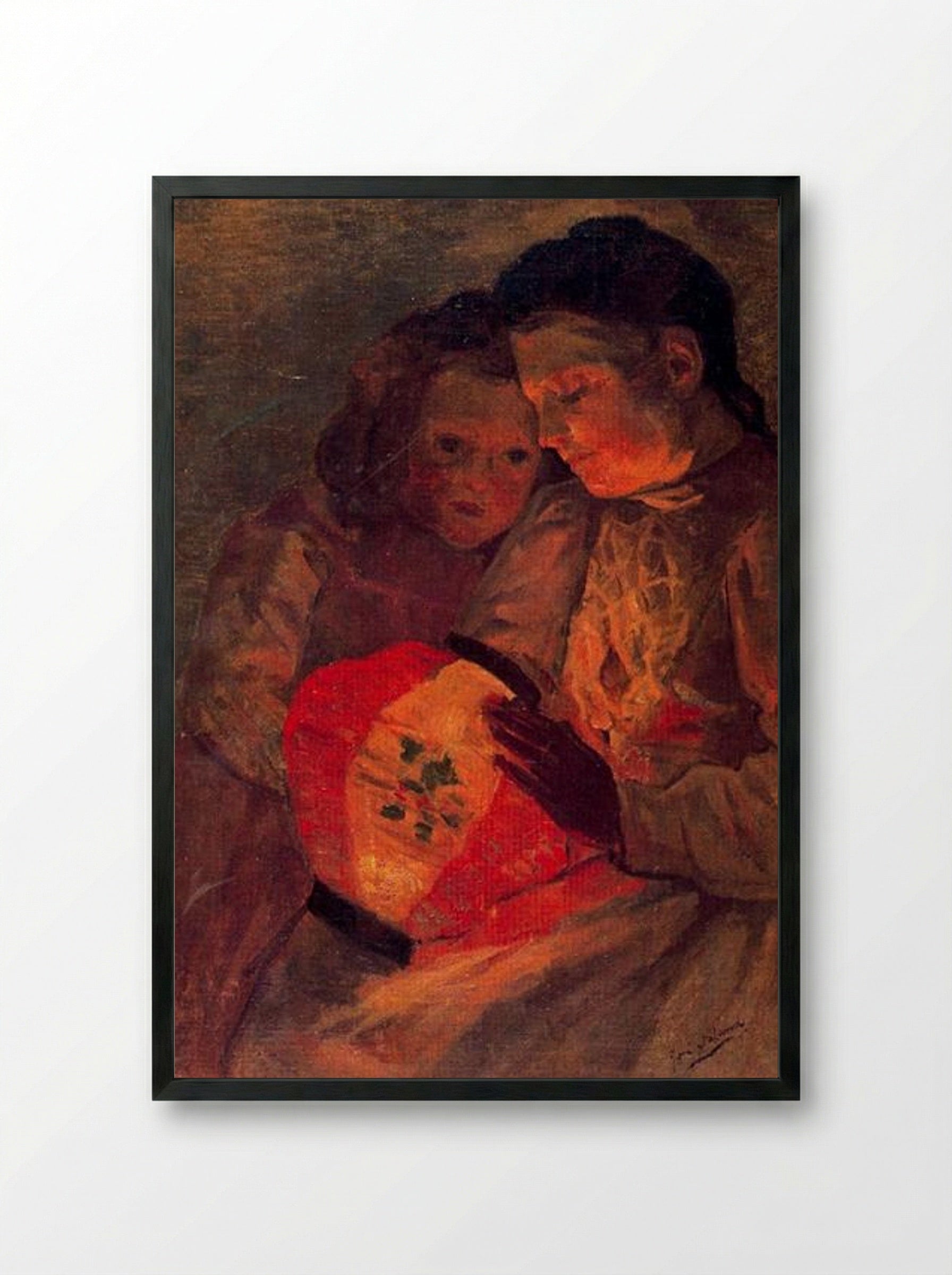 Children with the Lamp - José Gutiérrez Solana - Framed Print Black