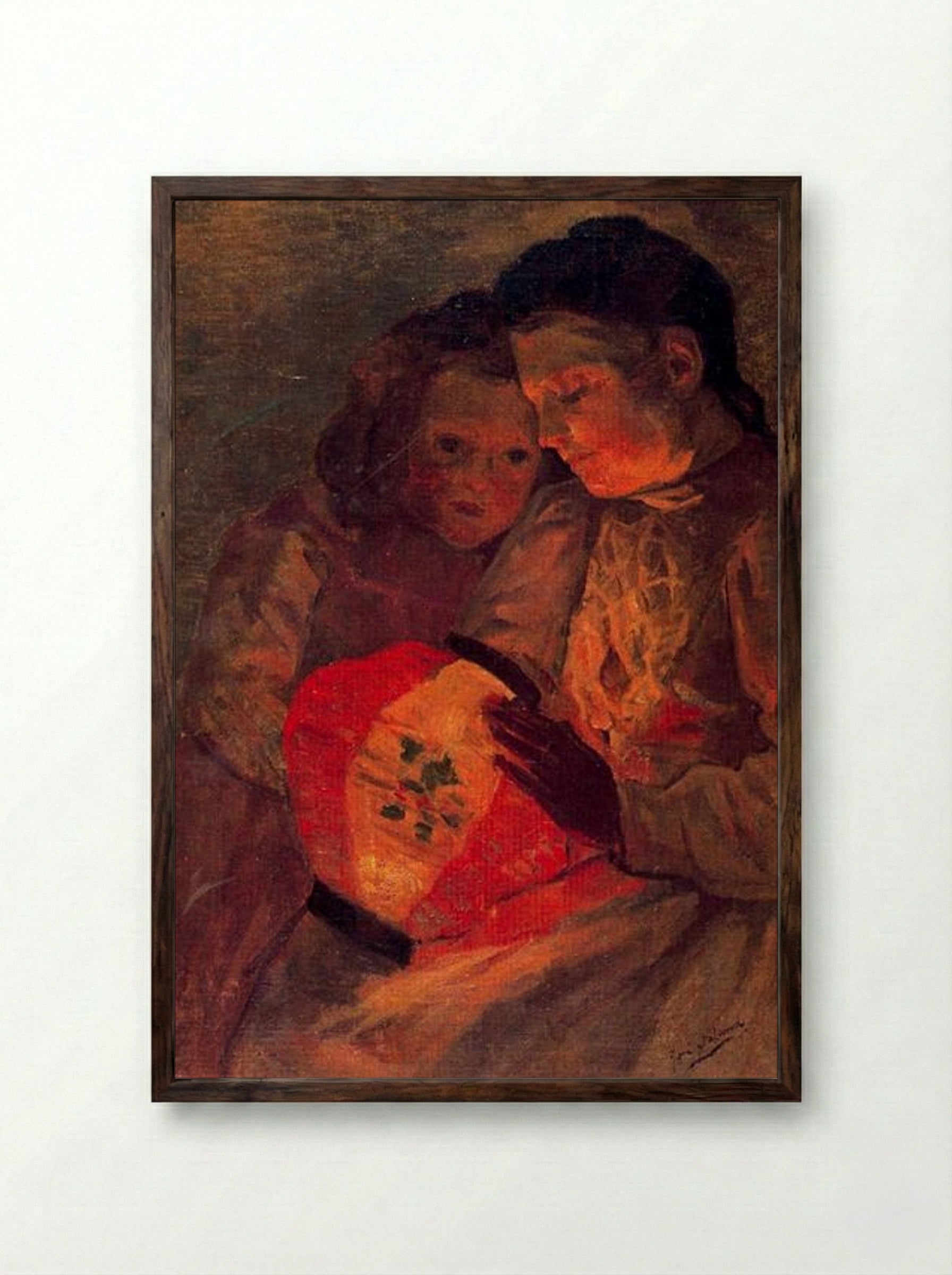 Children with the Lamp - José Gutiérrez Solana - Framed Print Dark Wood