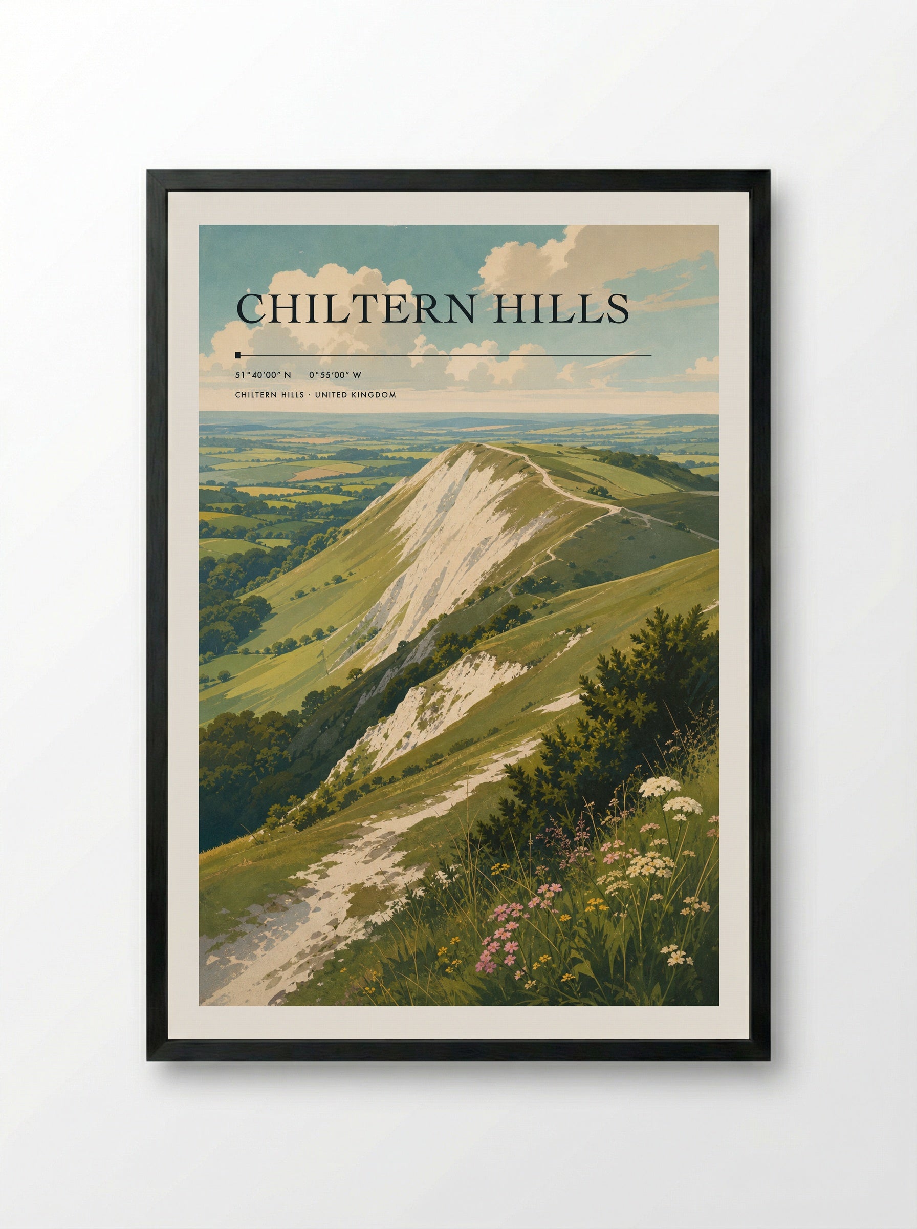 Chiltern Hills United Kingdom Travel Poster - Framed Print Black