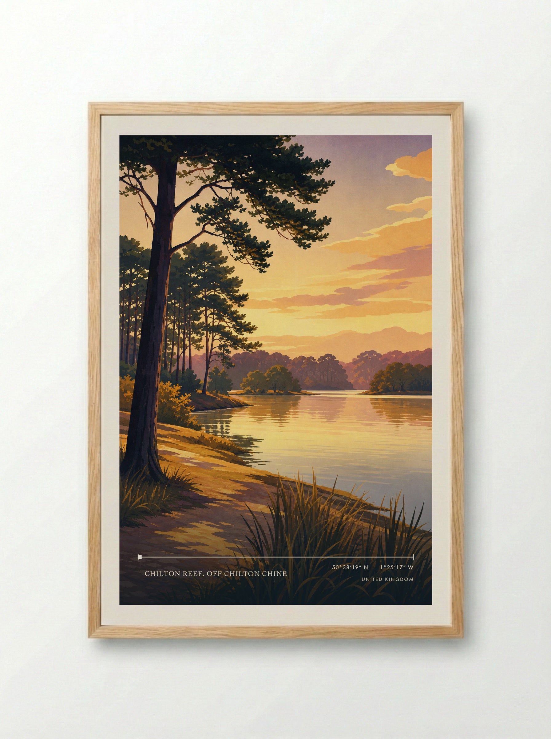 Chilton Reef, off Chilton Chine United Kingdom Travel Poster - Framed Print Wood