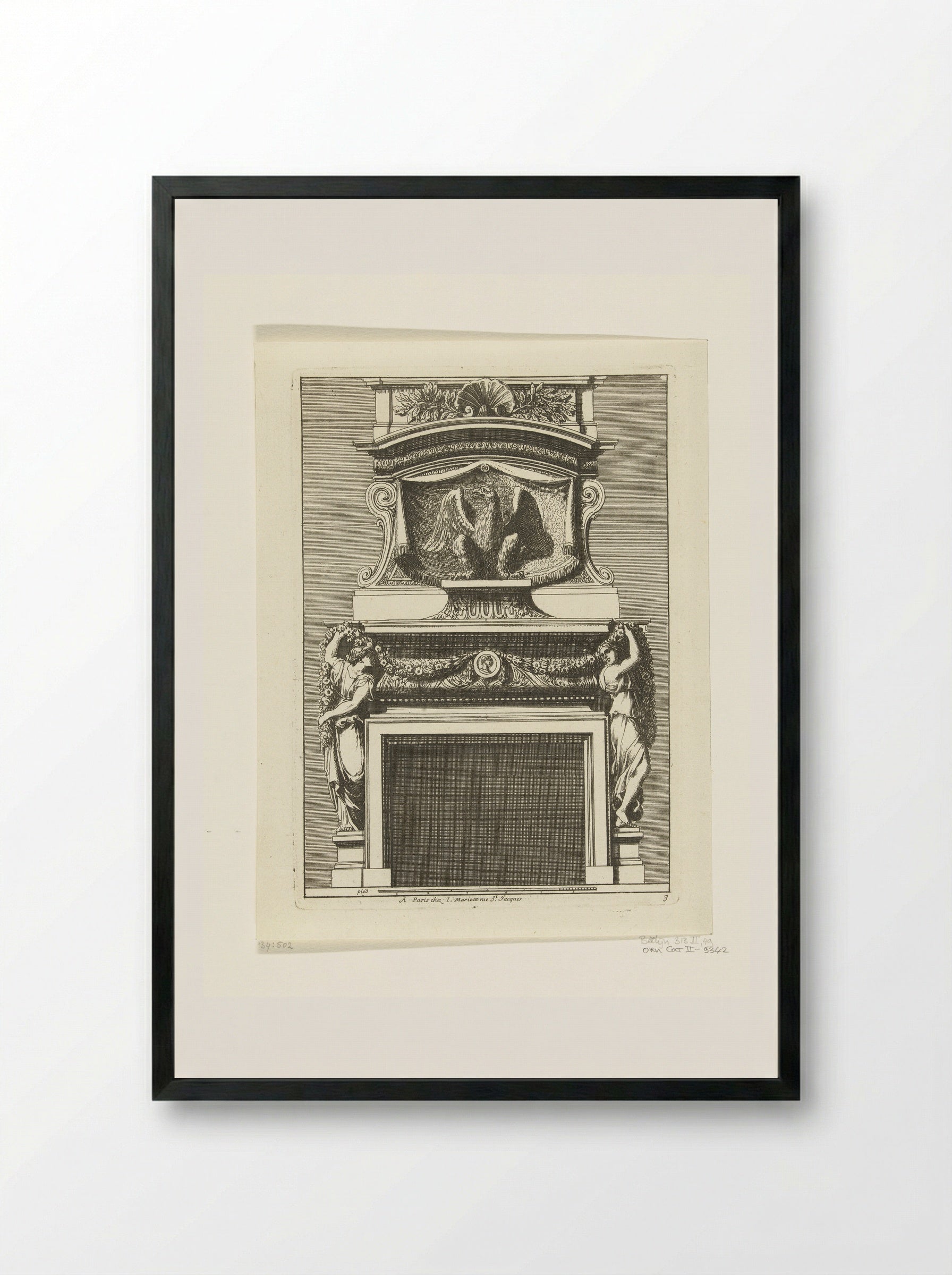 Chimneypiece with Eagle and Two Female Figures - Jean Lepautre - Framed Print Black