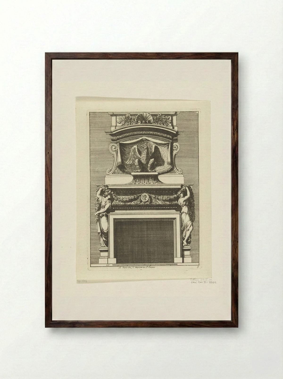 Chimneypiece with Eagle and Two Female Figures - Jean Lepautre - Framed Print Dark Wood